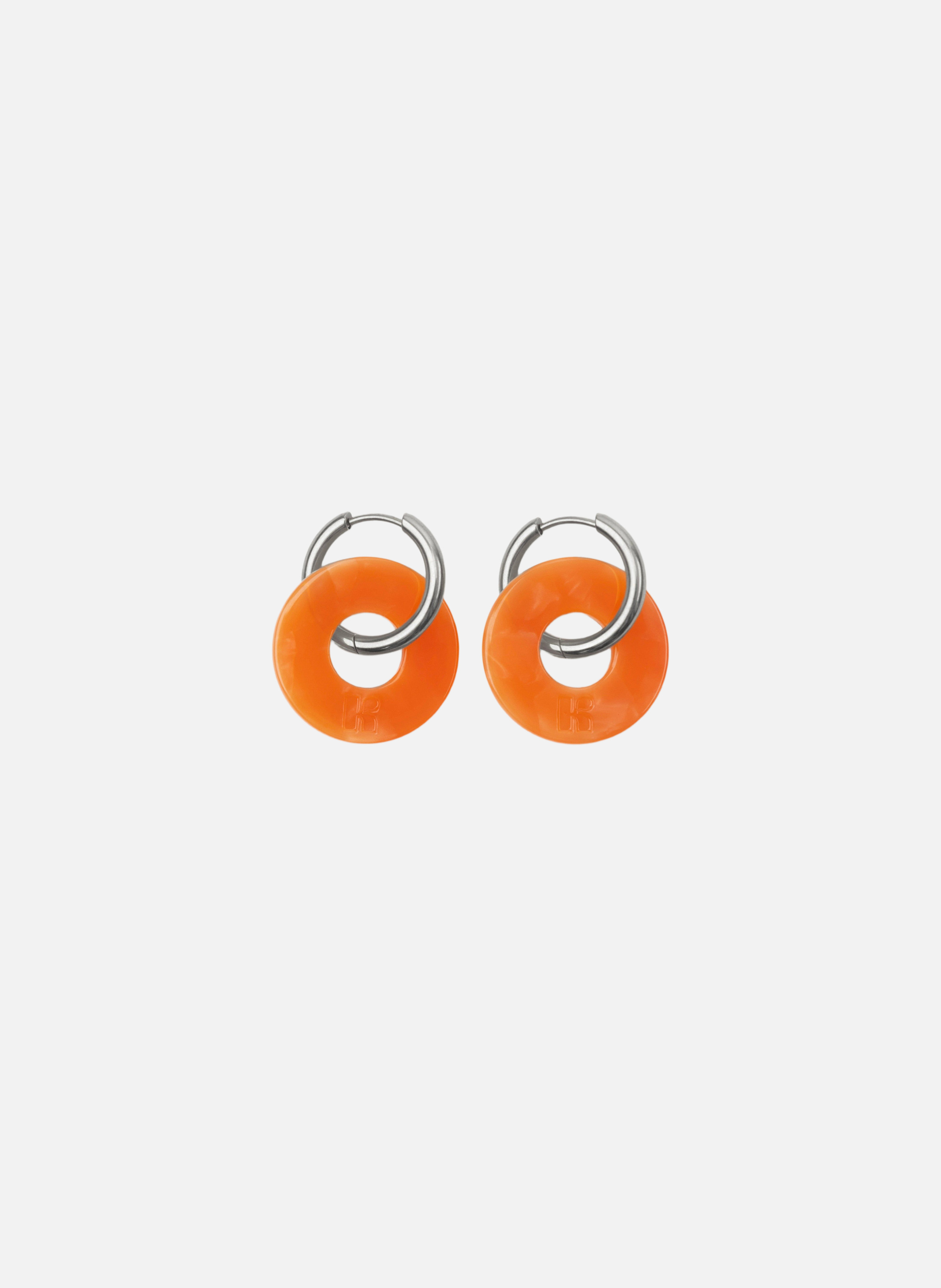 Boucles d'oreilles donuts avec anneaux en acier inoxydable argenté  Orange