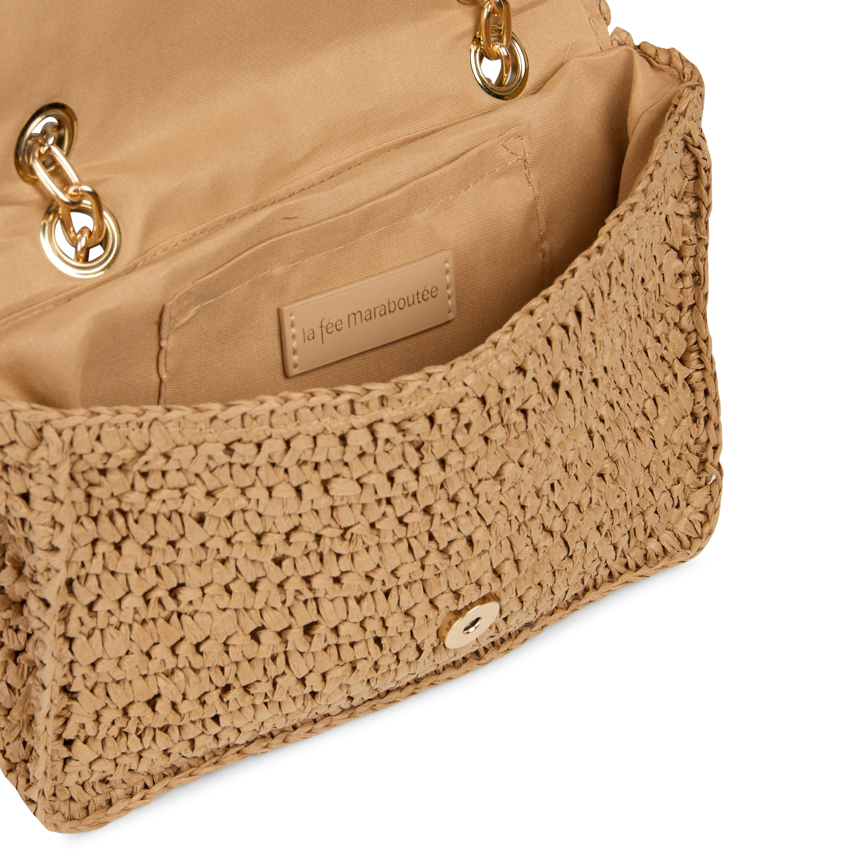 Schoudertas van stro met klep LA FEE MARABOUTEE Beige