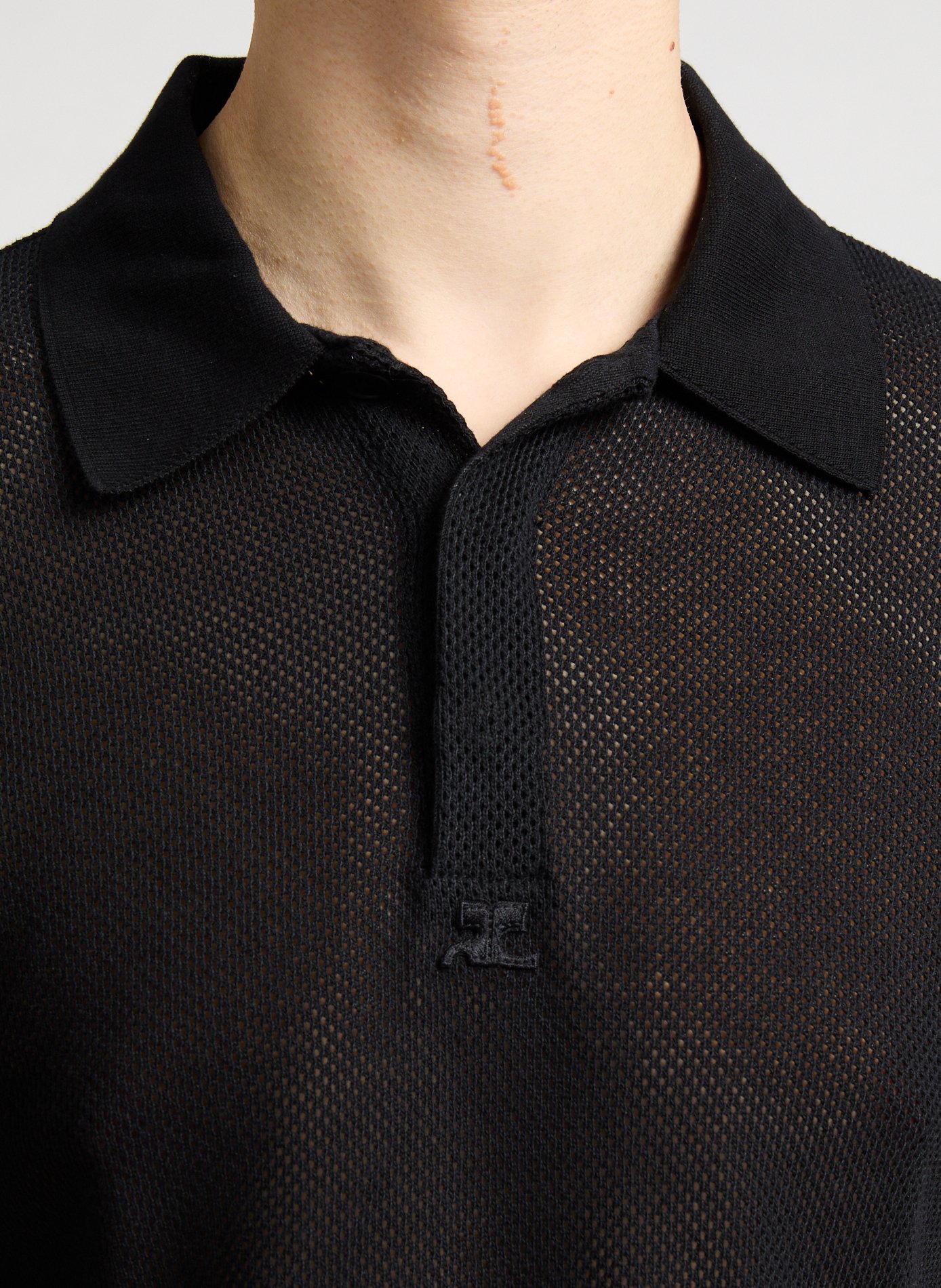 Polo manches courtes en mesh COURRÈGES Noir