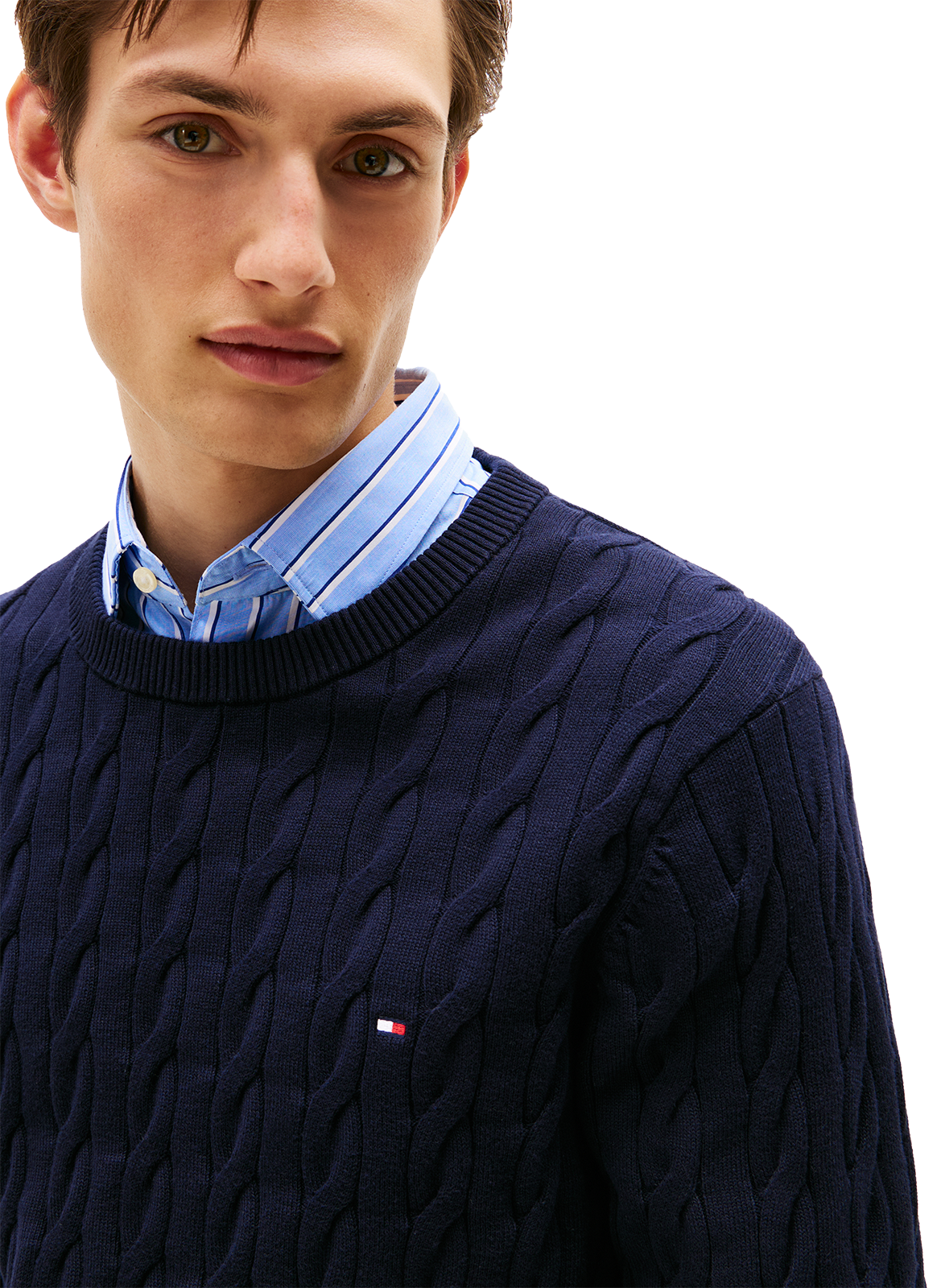Pull en maille torsadée en coton TOMMY HILFIGER Bleu