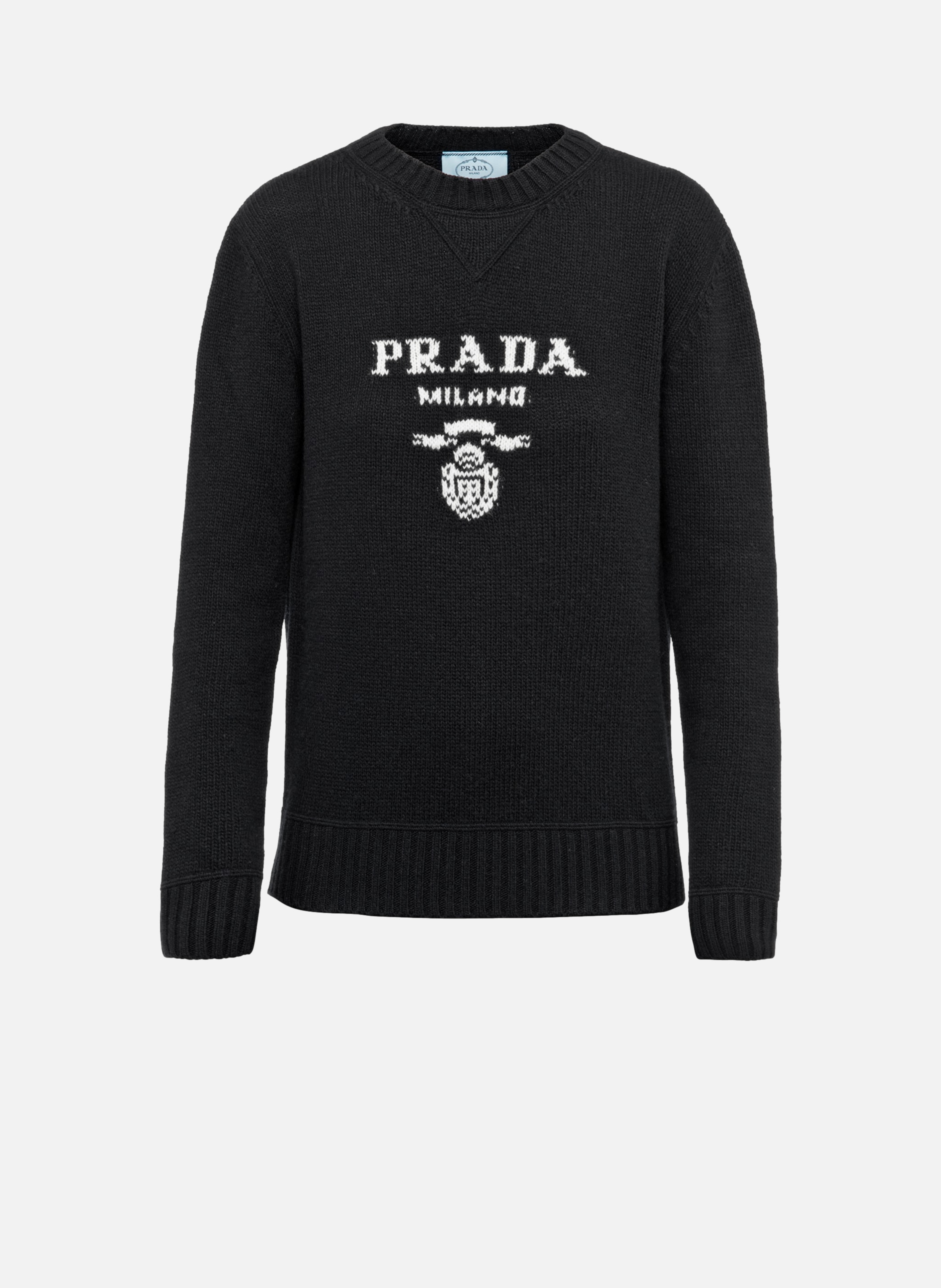 Pull à col rond et logo en laine, cachemire PRADA Noir