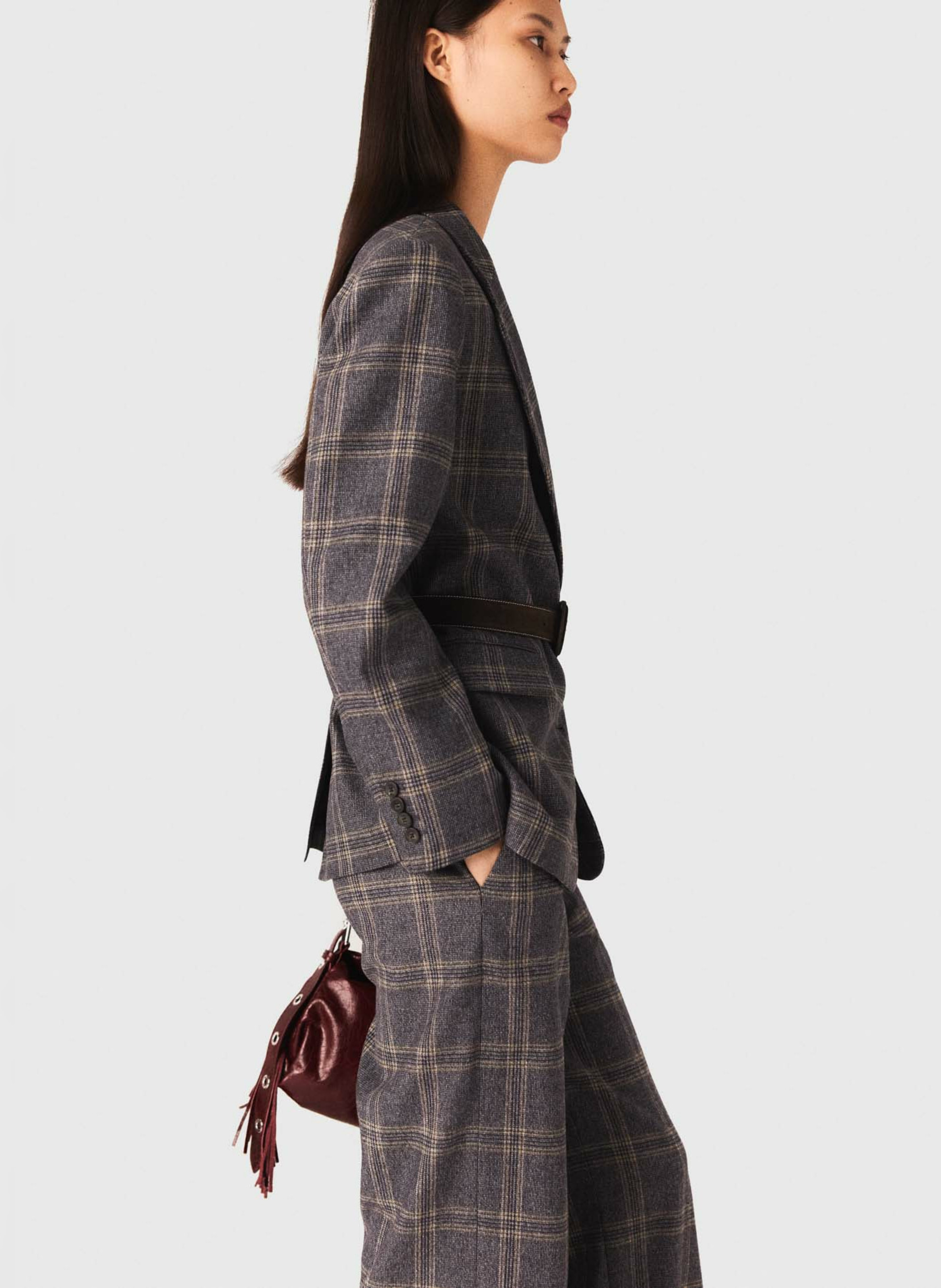 Veste col tailleur à carreau MAJE Gris