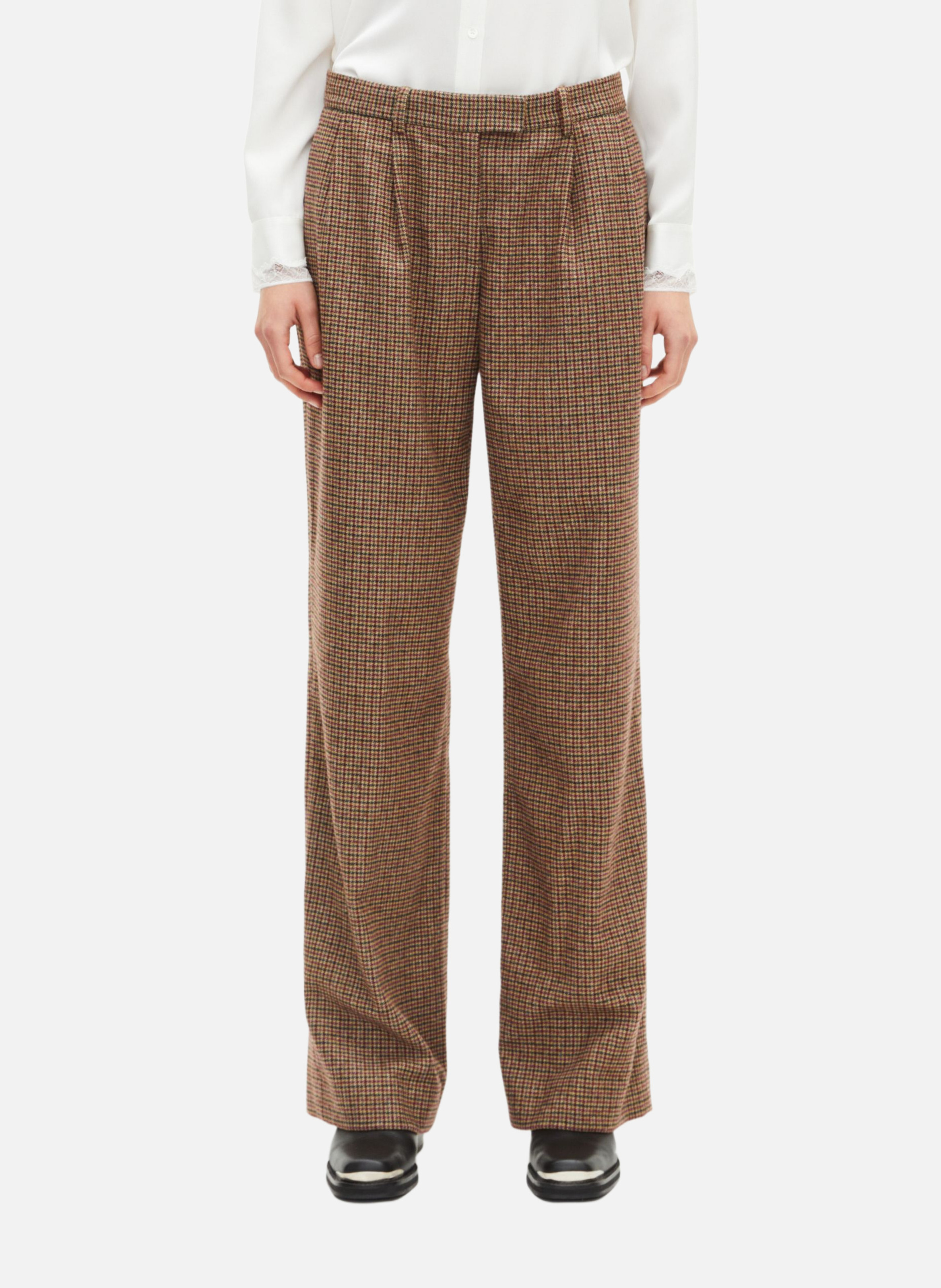 Pantalon tailleur large en pied de poule THE KOOPLES Marron