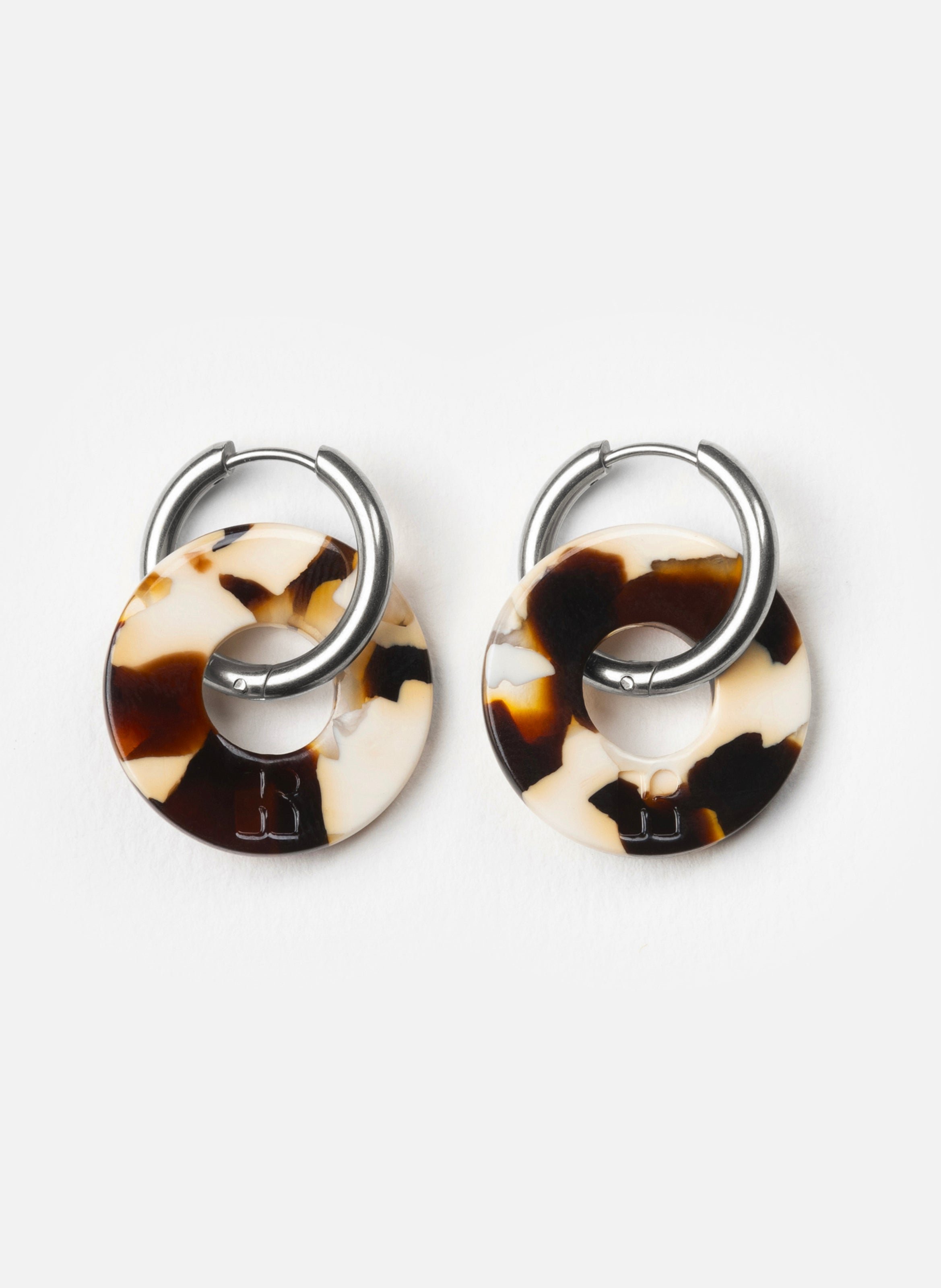 KURAGE GINZA Boucles d'oreilles donuts avec anneaux en acier inoxydable argenté Marron