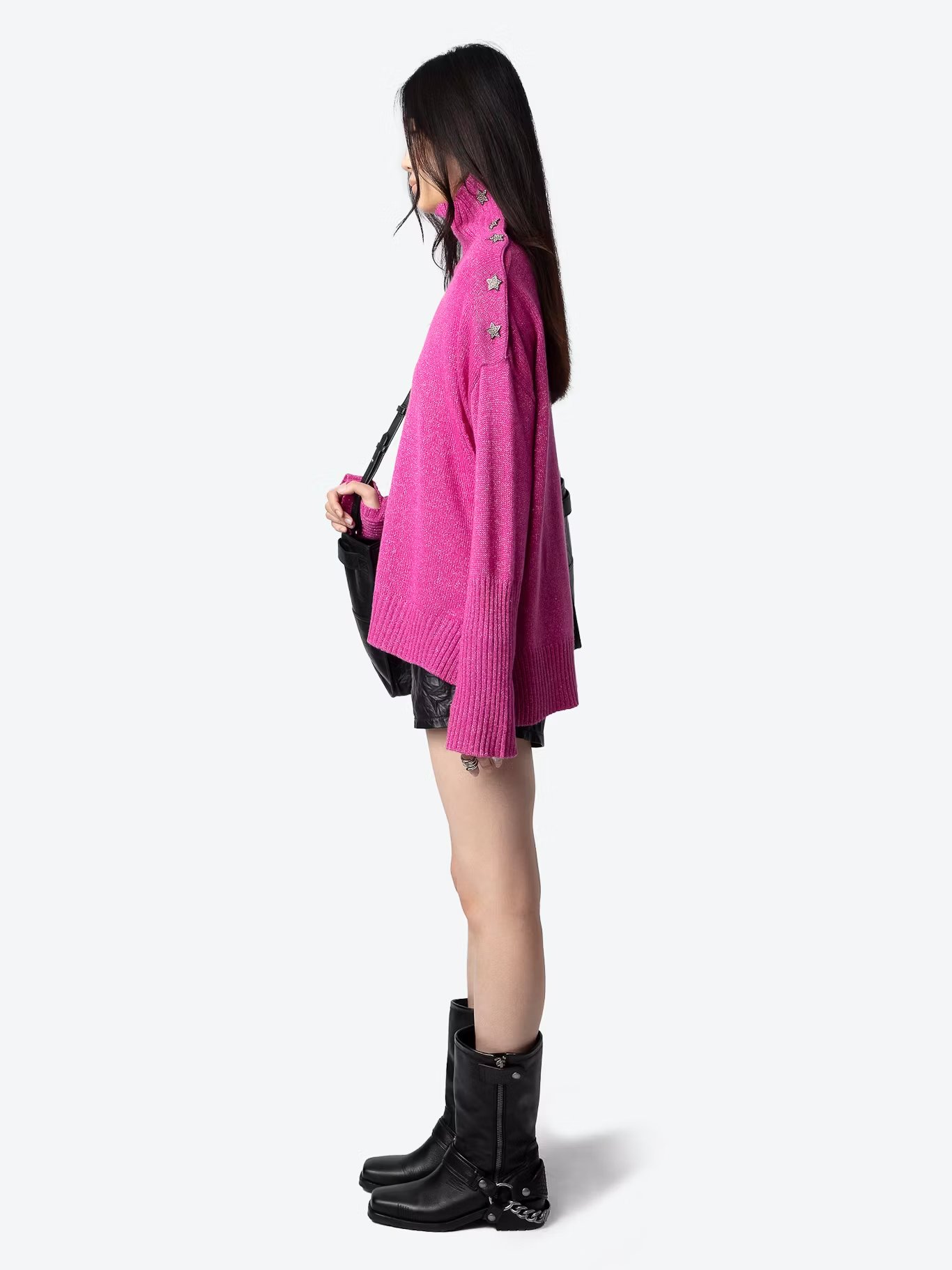 Pull droit col montant en cachemire mélangé alma ZADIG&VOLTAIRE Rose