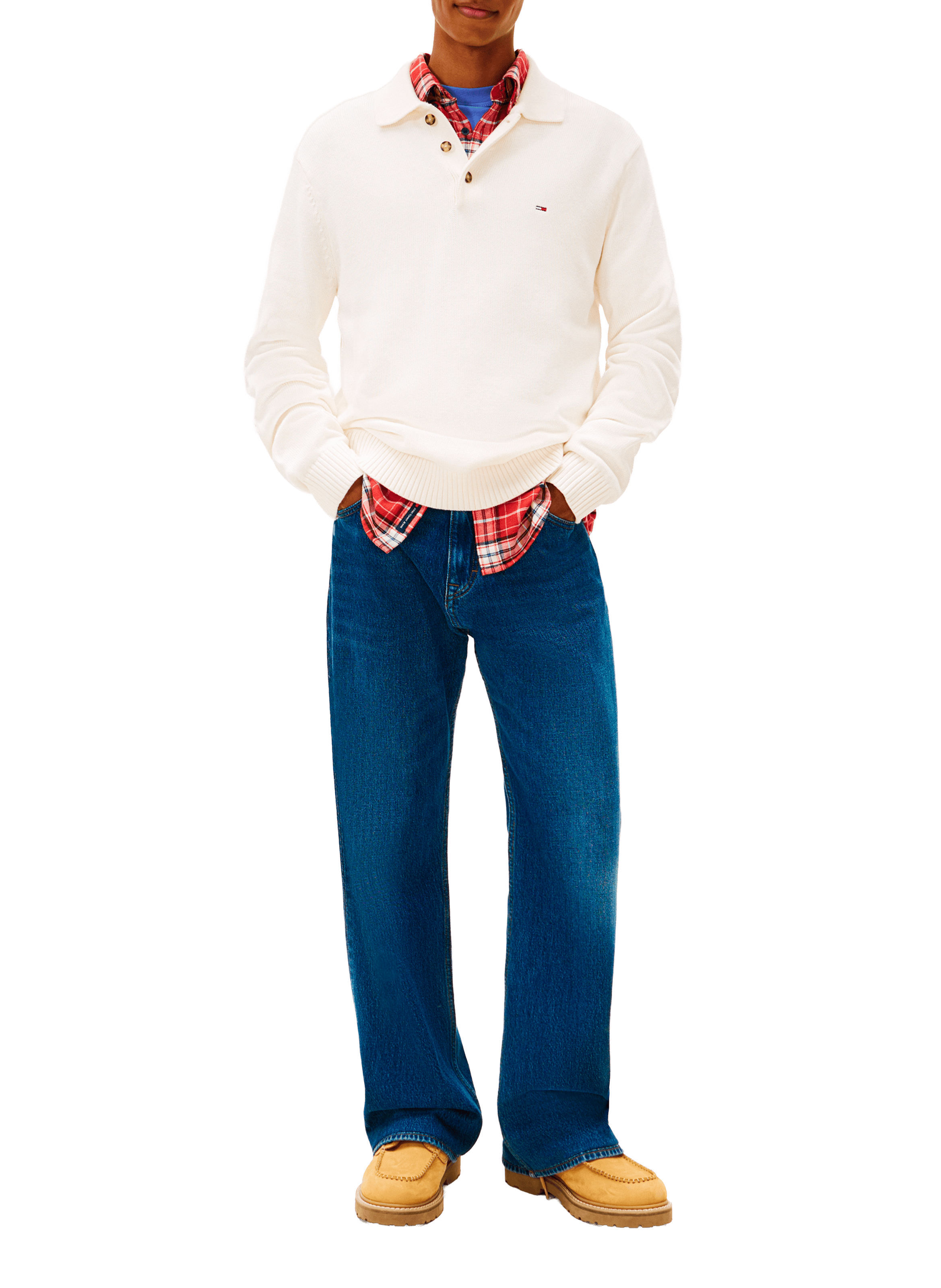 Cotton polo sweater with buttoned collar TOMMY HILFIGER Beige