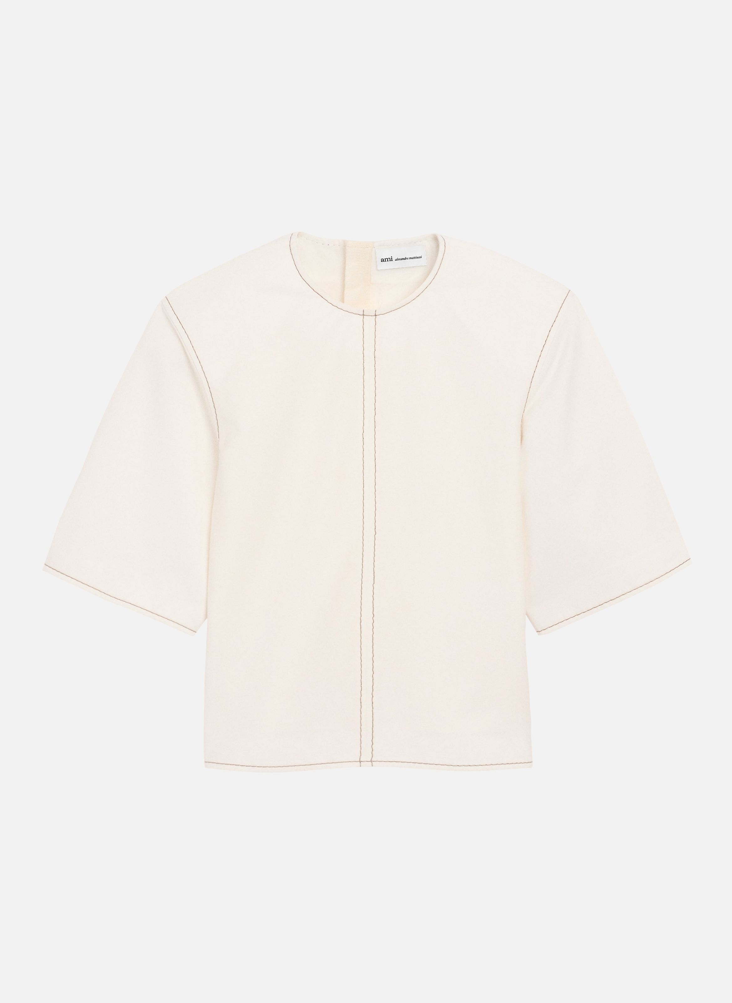 Top ajusté manches courtes en coton AMI PARIS Blanc