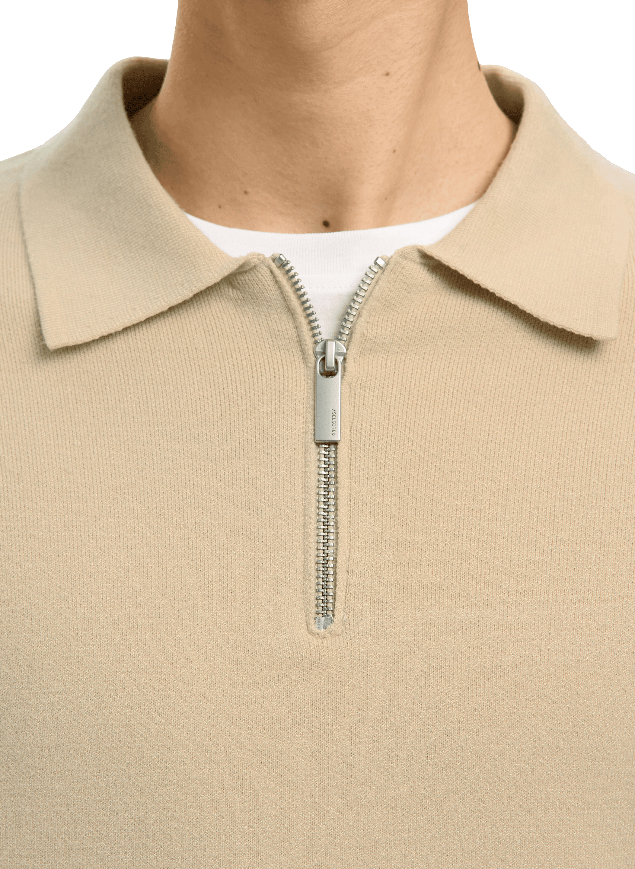 Pull droit à col zippé SELECTED Beige