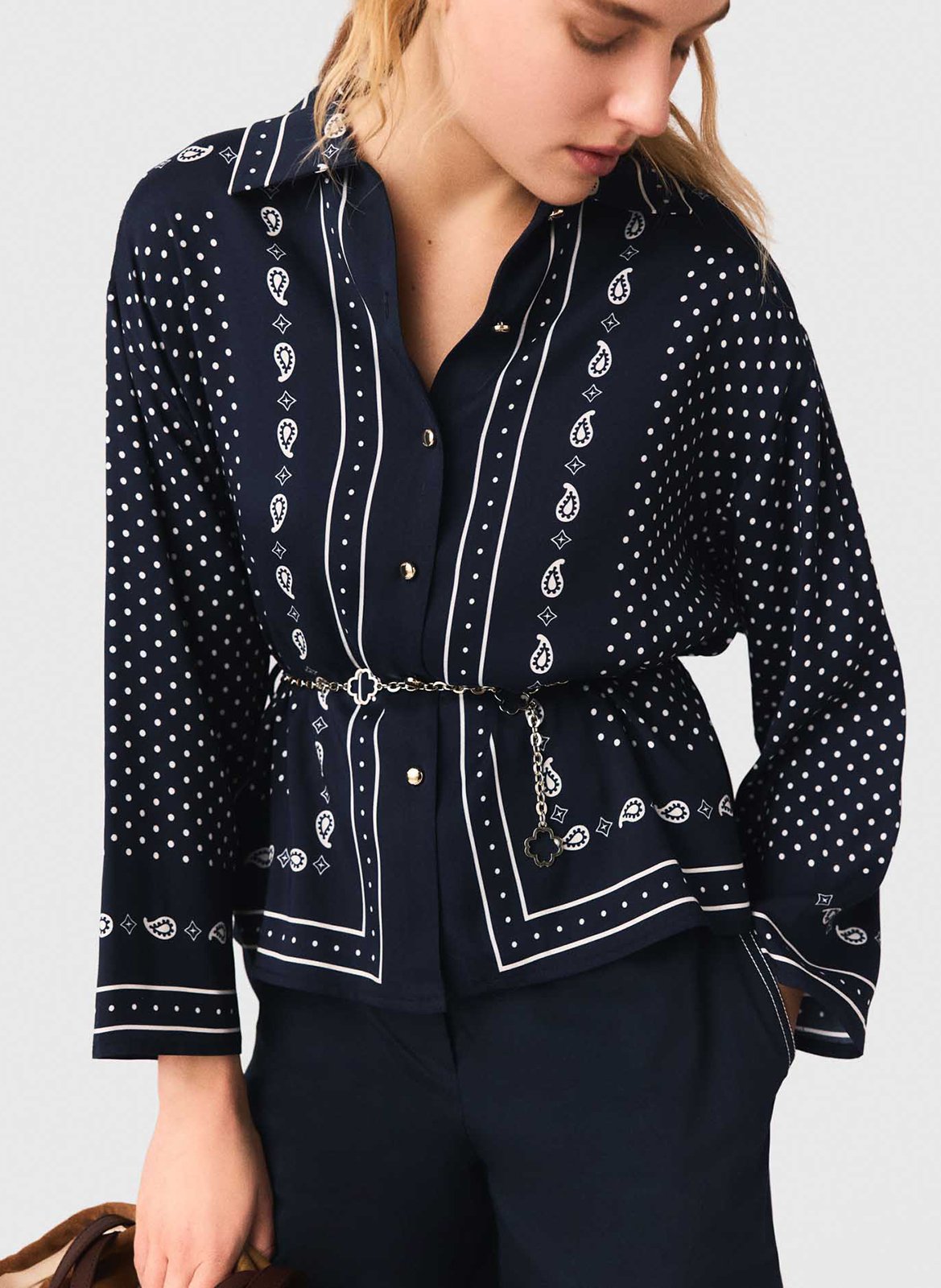 Chemise droite fluide imprimée MAJE Bleu