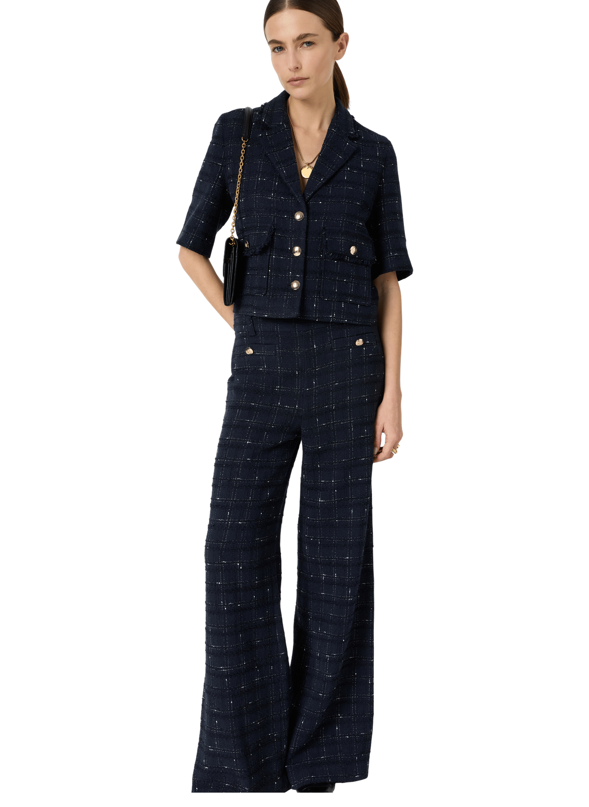 Veste courte en tweed à carreaux - TAE GERARD DAREL Bleu