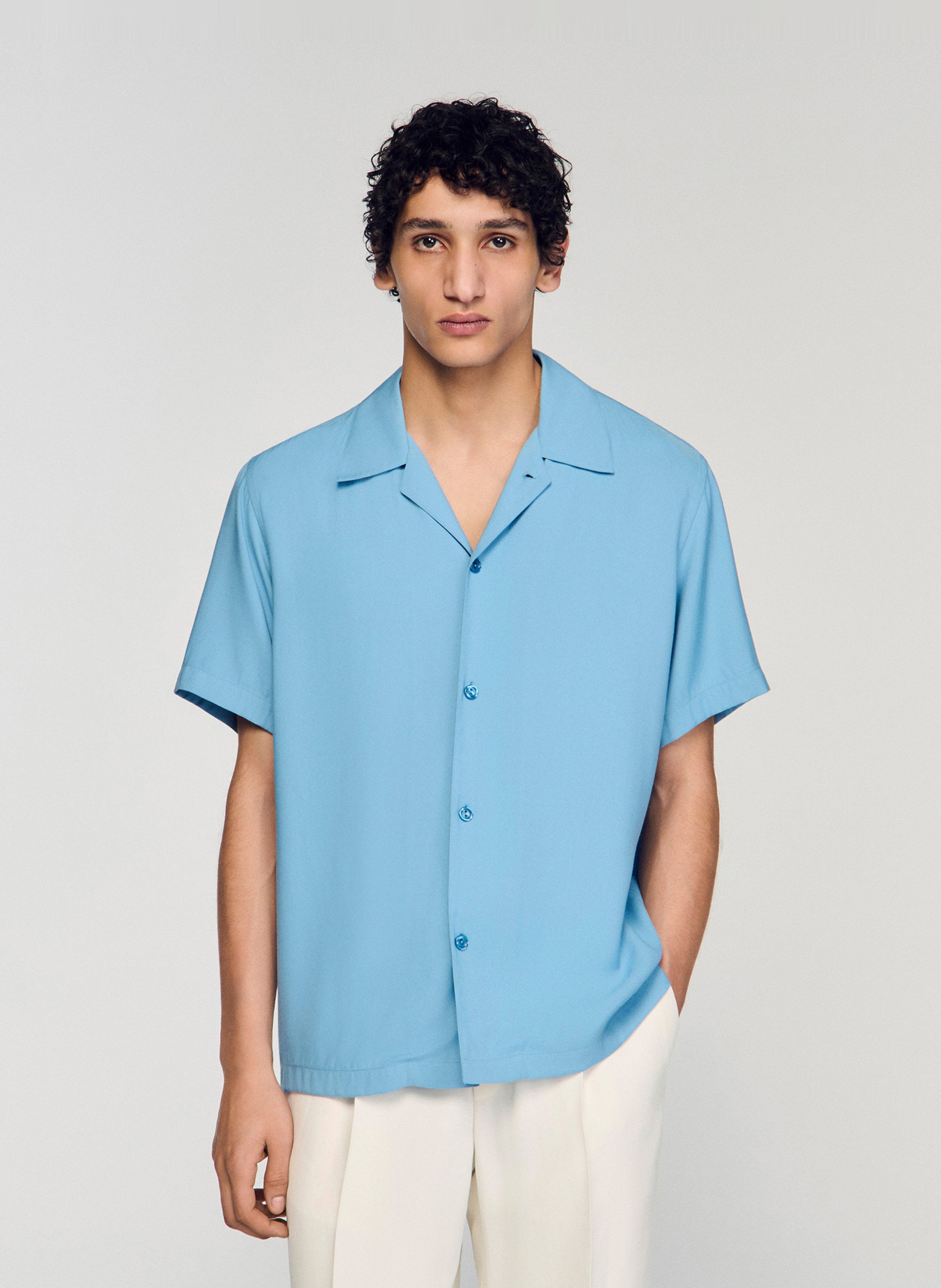 Chemise droite col cubain SANDRO Bleu