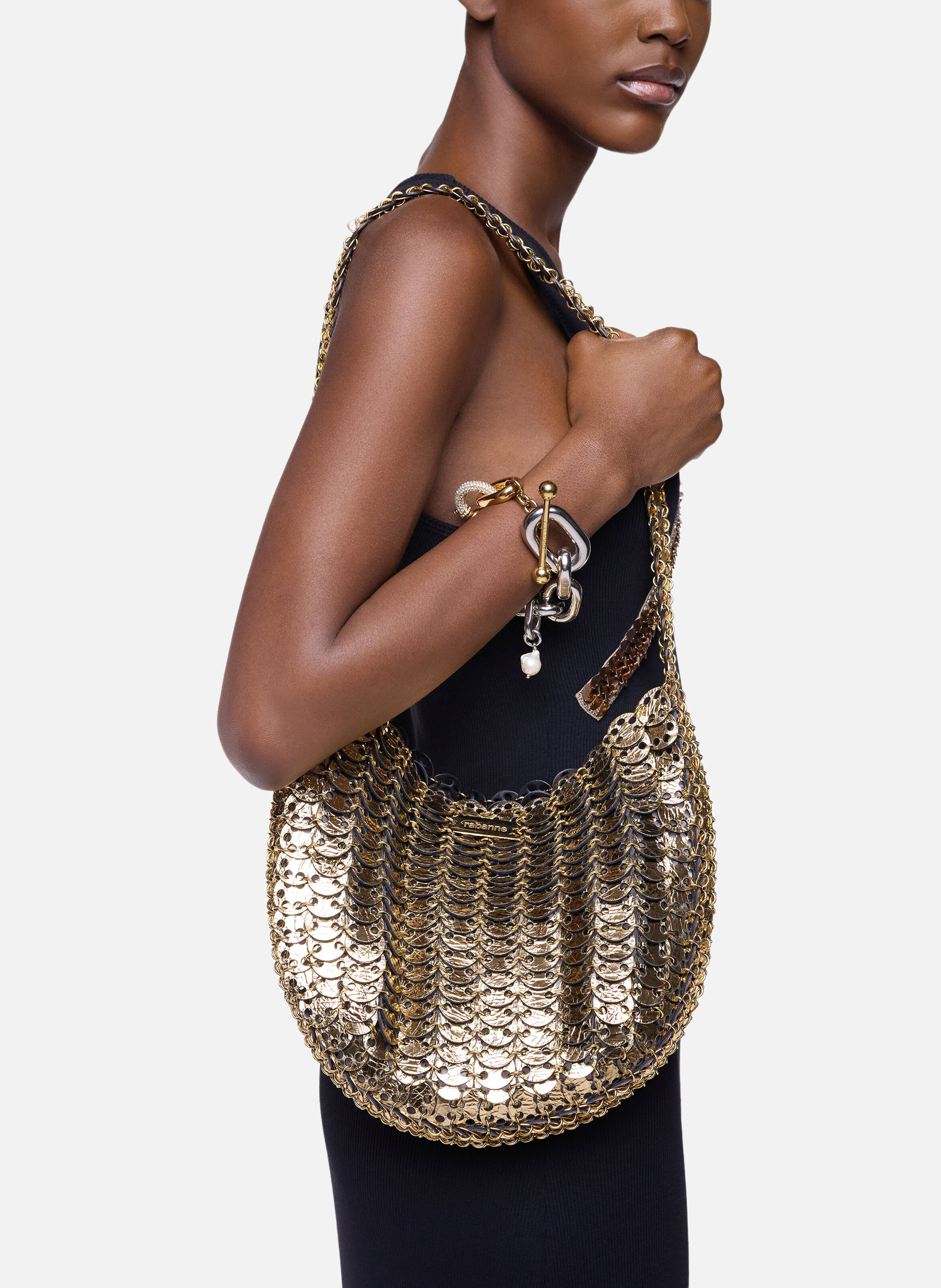 Sac moon hobo flip en cuir réversible RABANNE Noir