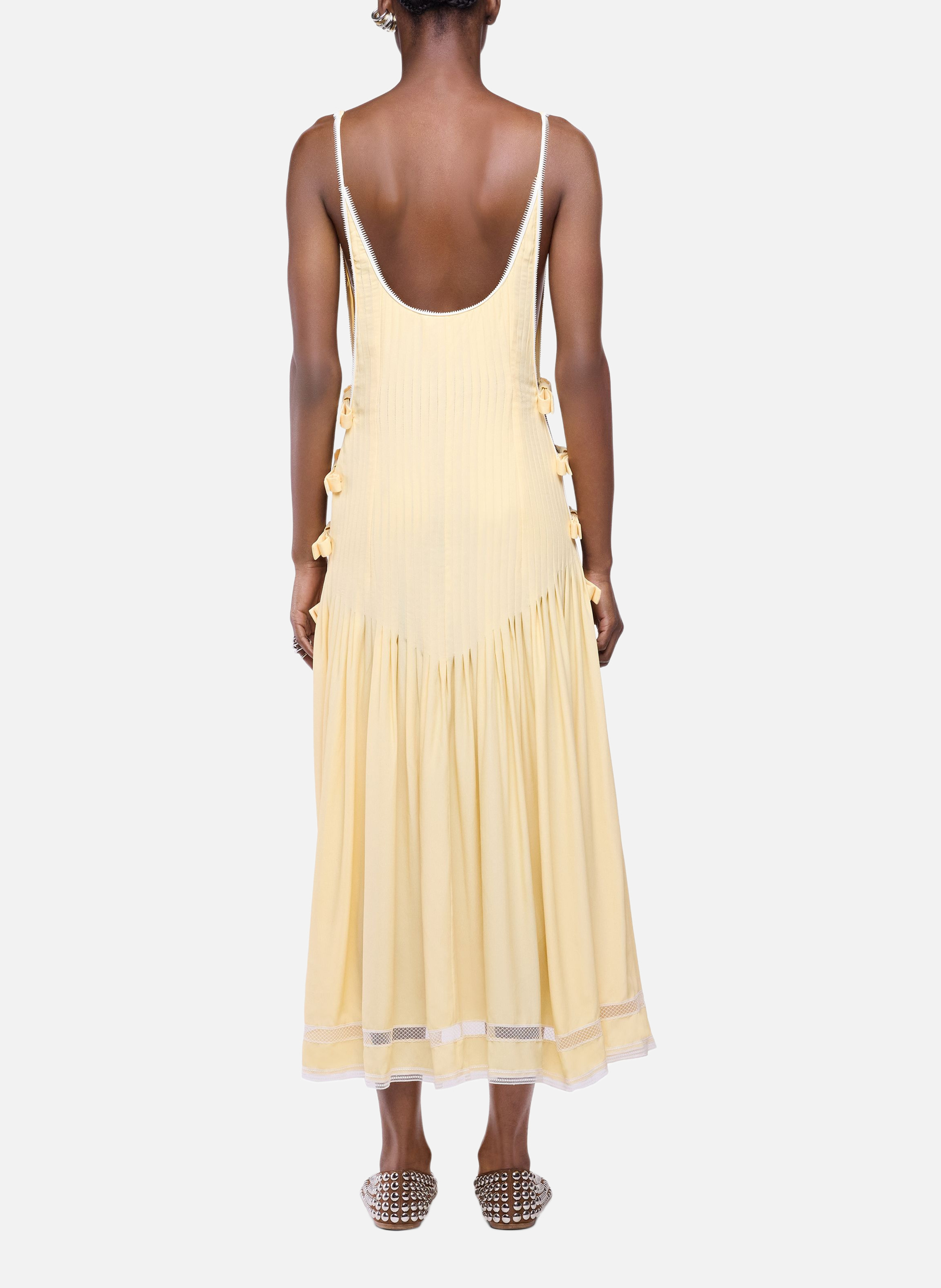 Robe midi en crêpe de viscose avec détails en dentelle et nœuds RABANNE Jaune