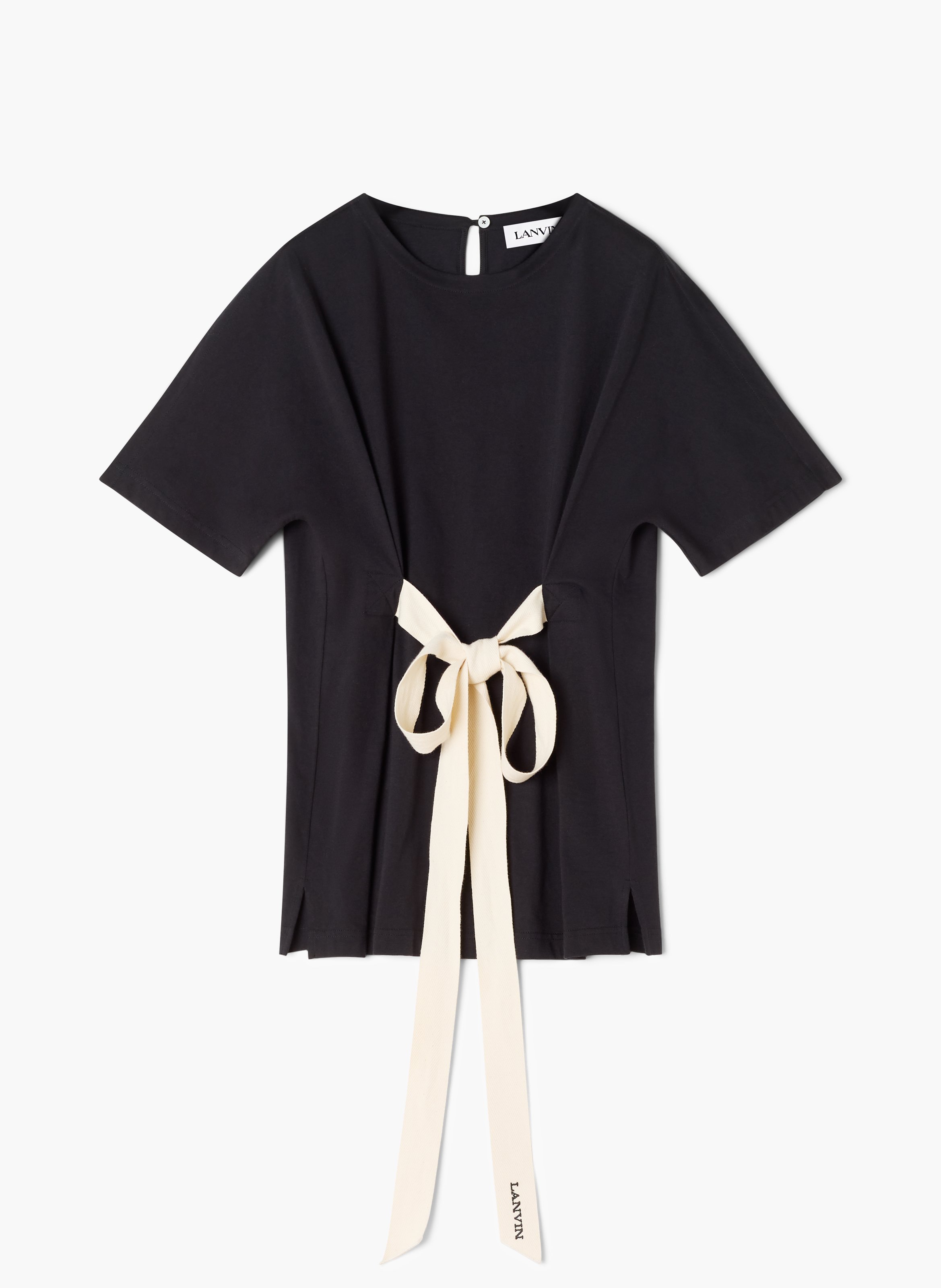 T-shirt ceinturé en coton et soie LANVIN Noir