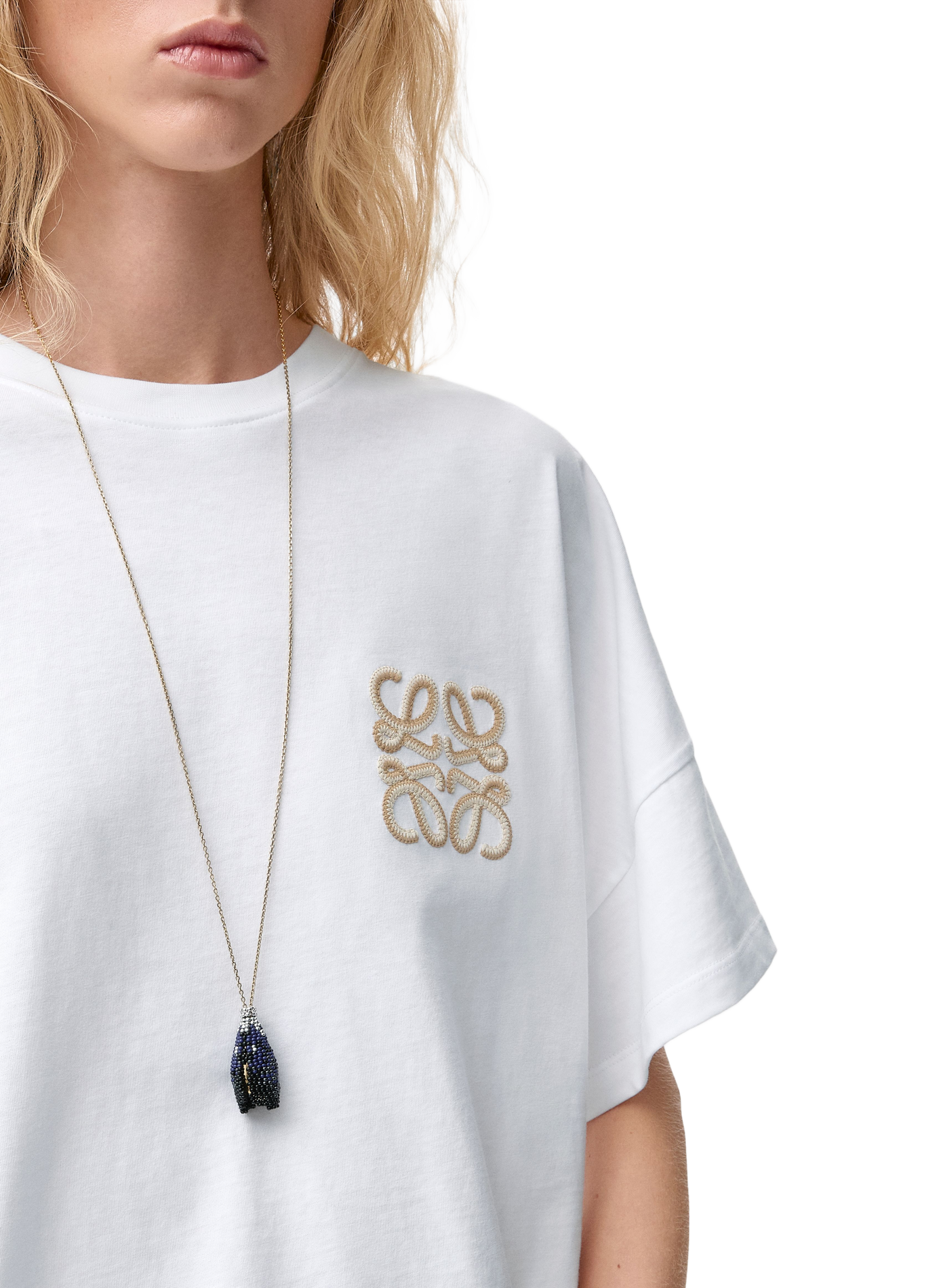Straight embroidered cotton t-shirt LOEWE White