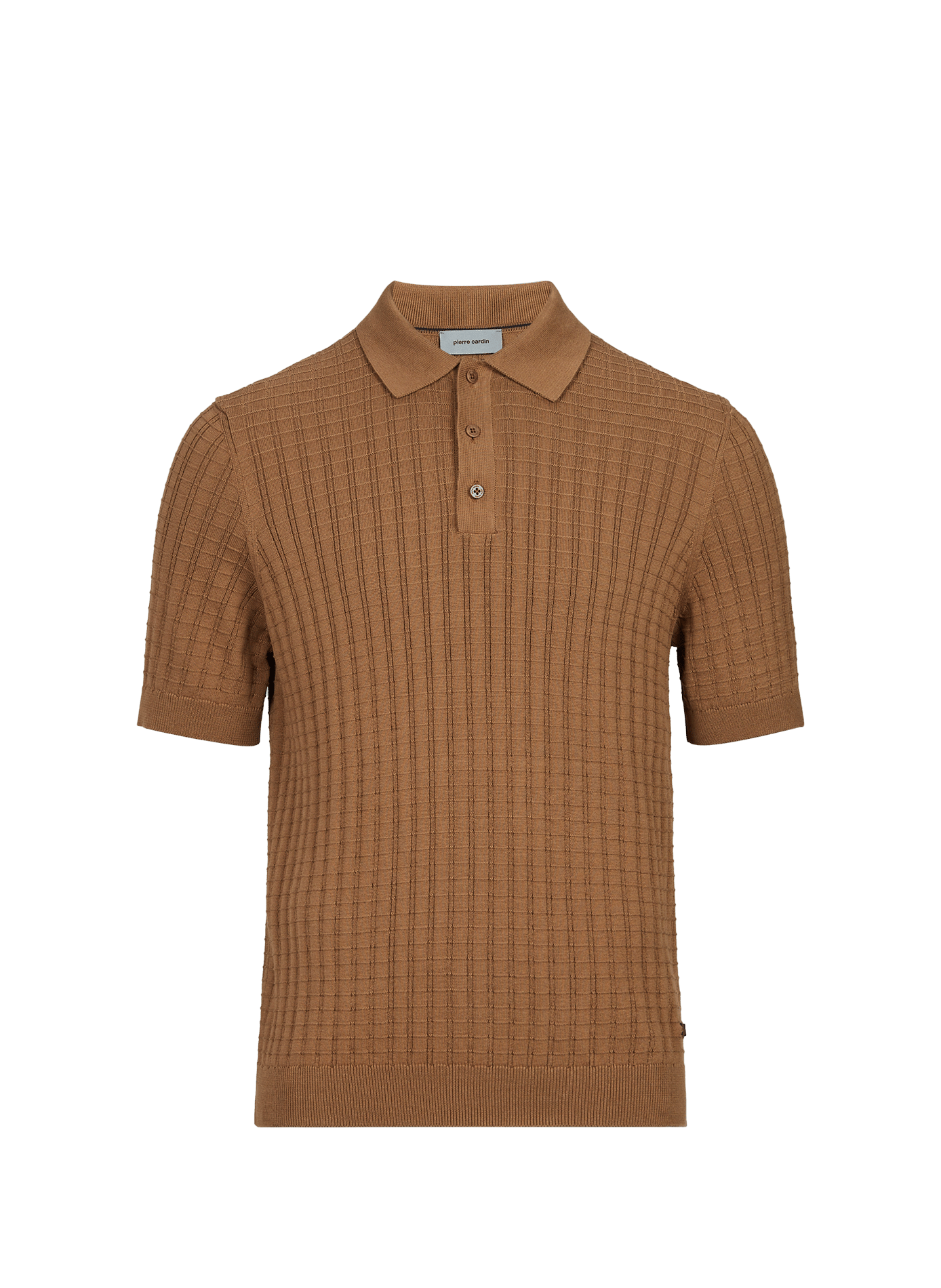 Polo en maille gaufrée en coton  PIERRE CARDIN Marron
