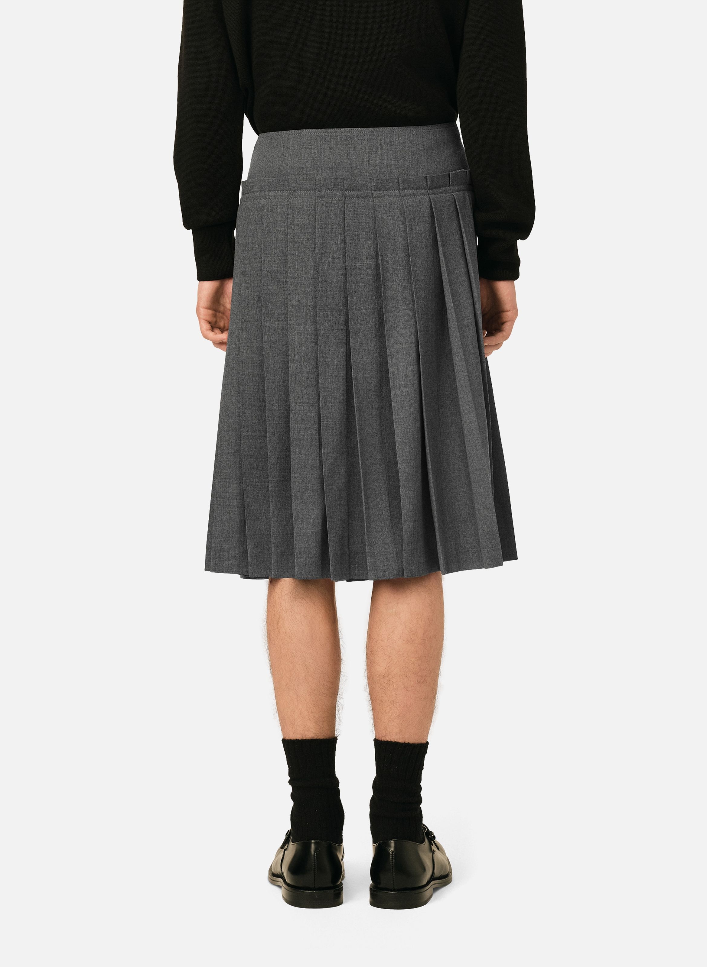 Jupe midi plissée unisexe en laine AMI PARIS Gris