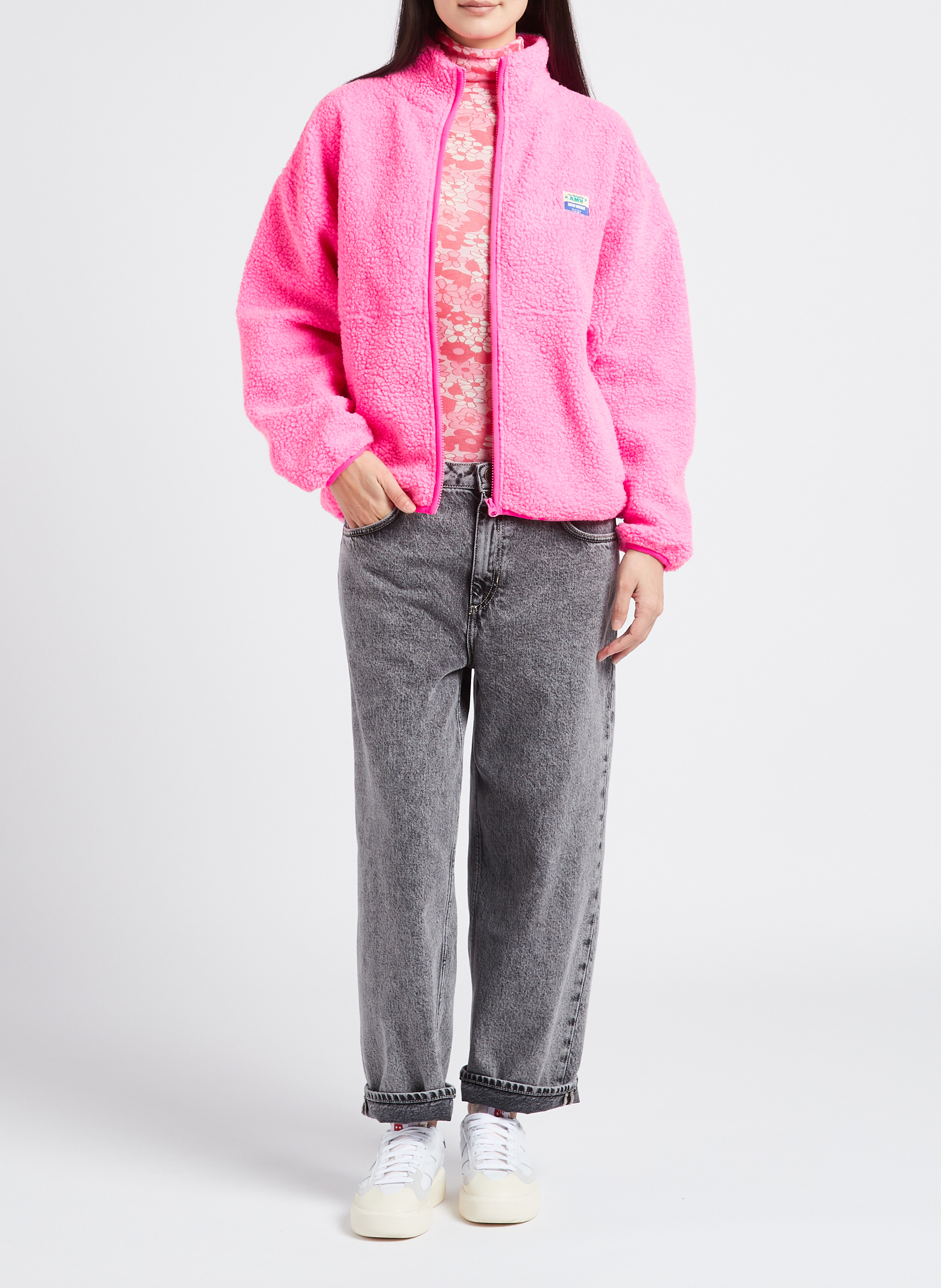 Jean droit taille haute en coton yopday-b AMERICAN VINTAGE Gris