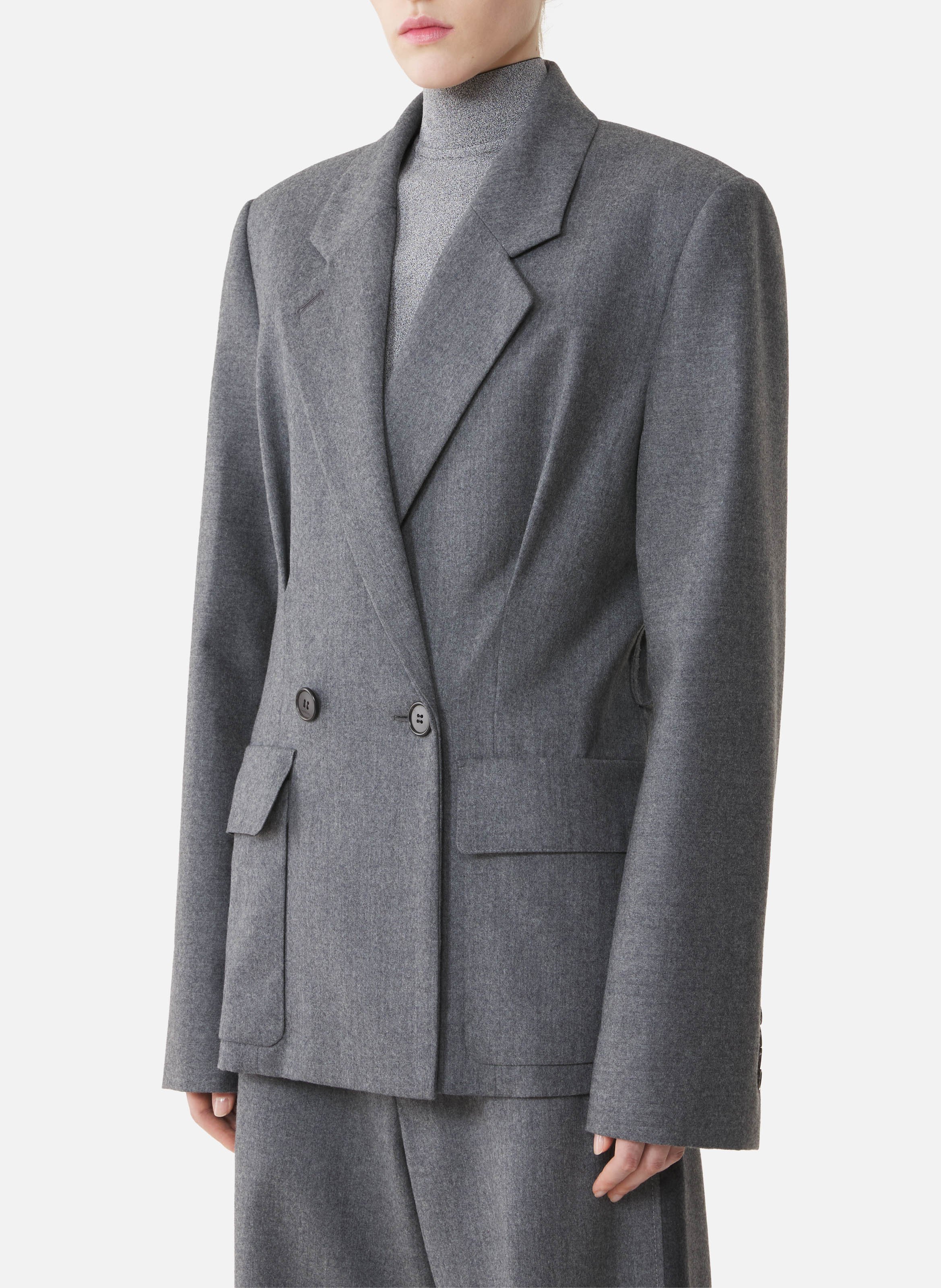 Veste ceinturée en flanelle de laine LANVIN Gris