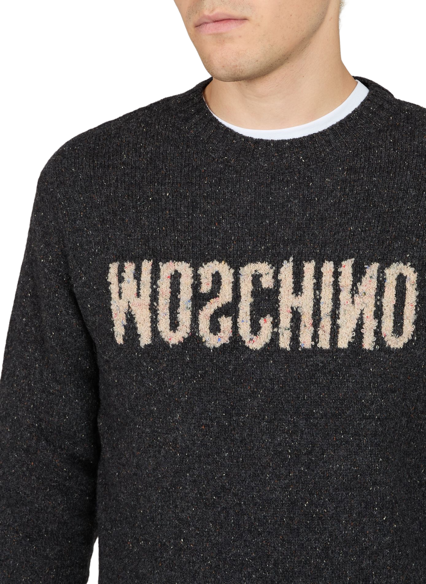 Pull à logo texturé en laine mélangée MOSCHINO Gris