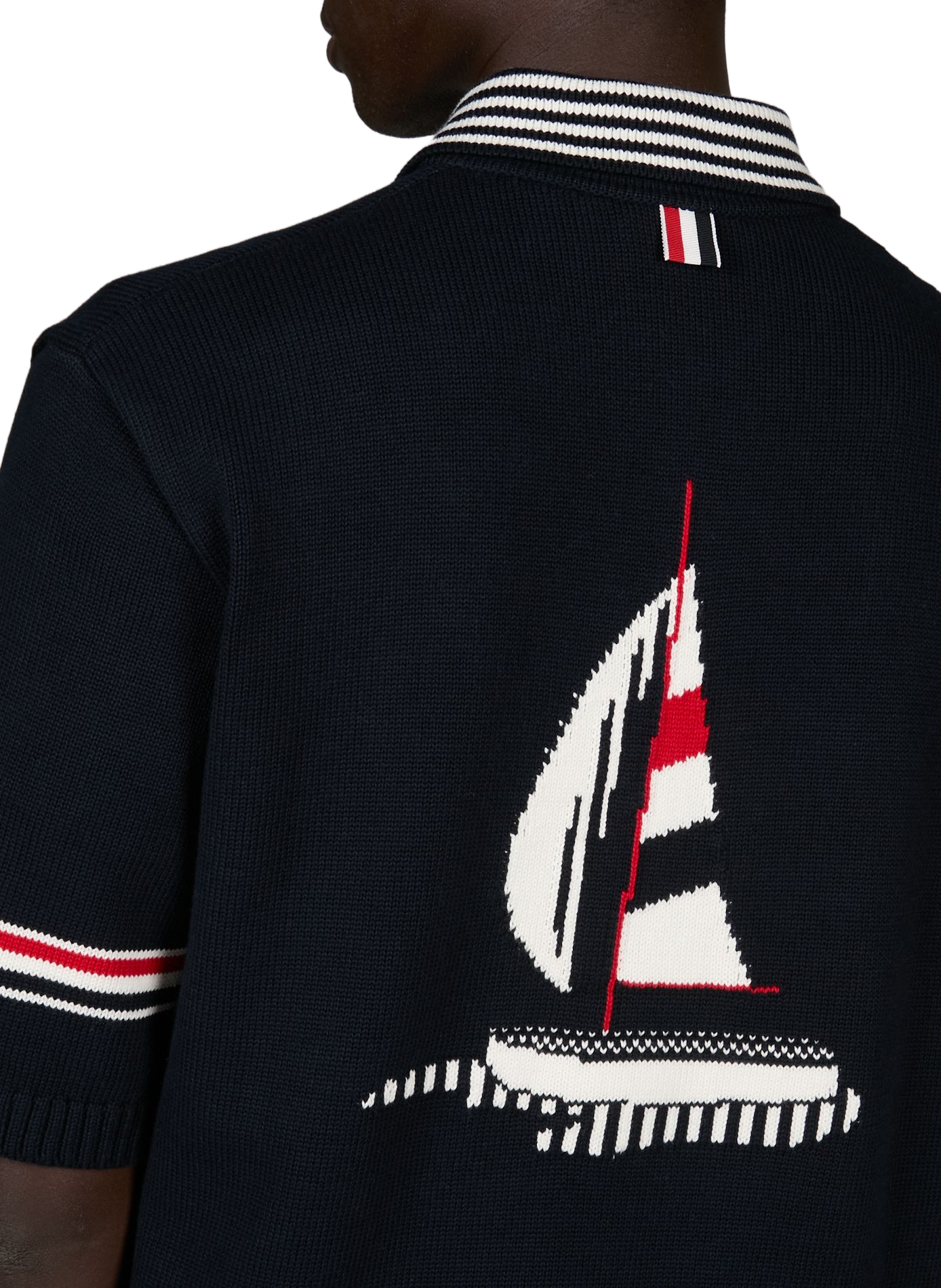 Polo met korte mouwen van gebreide stof THOM BROWNE Blauw