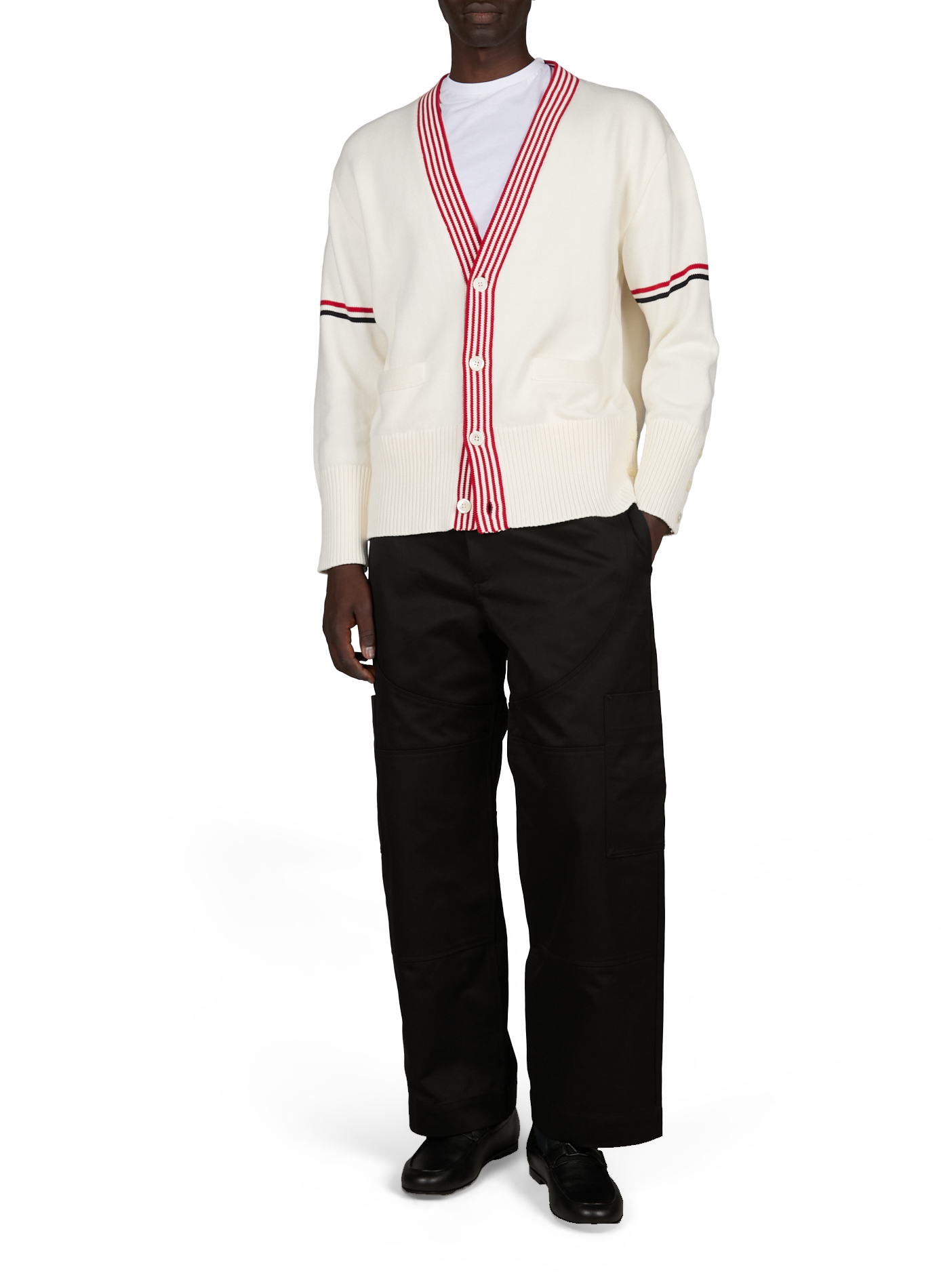 Cardigan droit en maille de coton THOM BROWNE Blanc