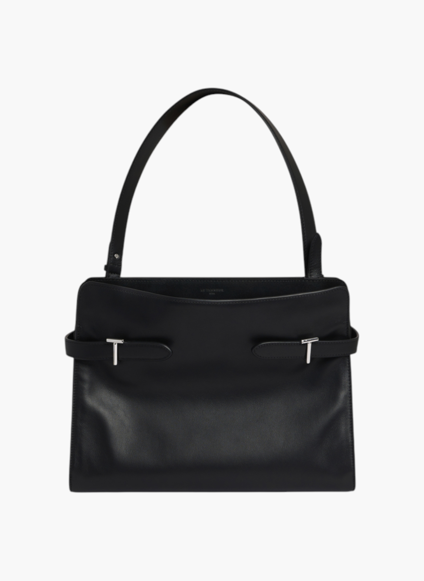 Sac porté épaule grand modèle emie en cuir lisse et refente de velours LE TANNEUR Noir