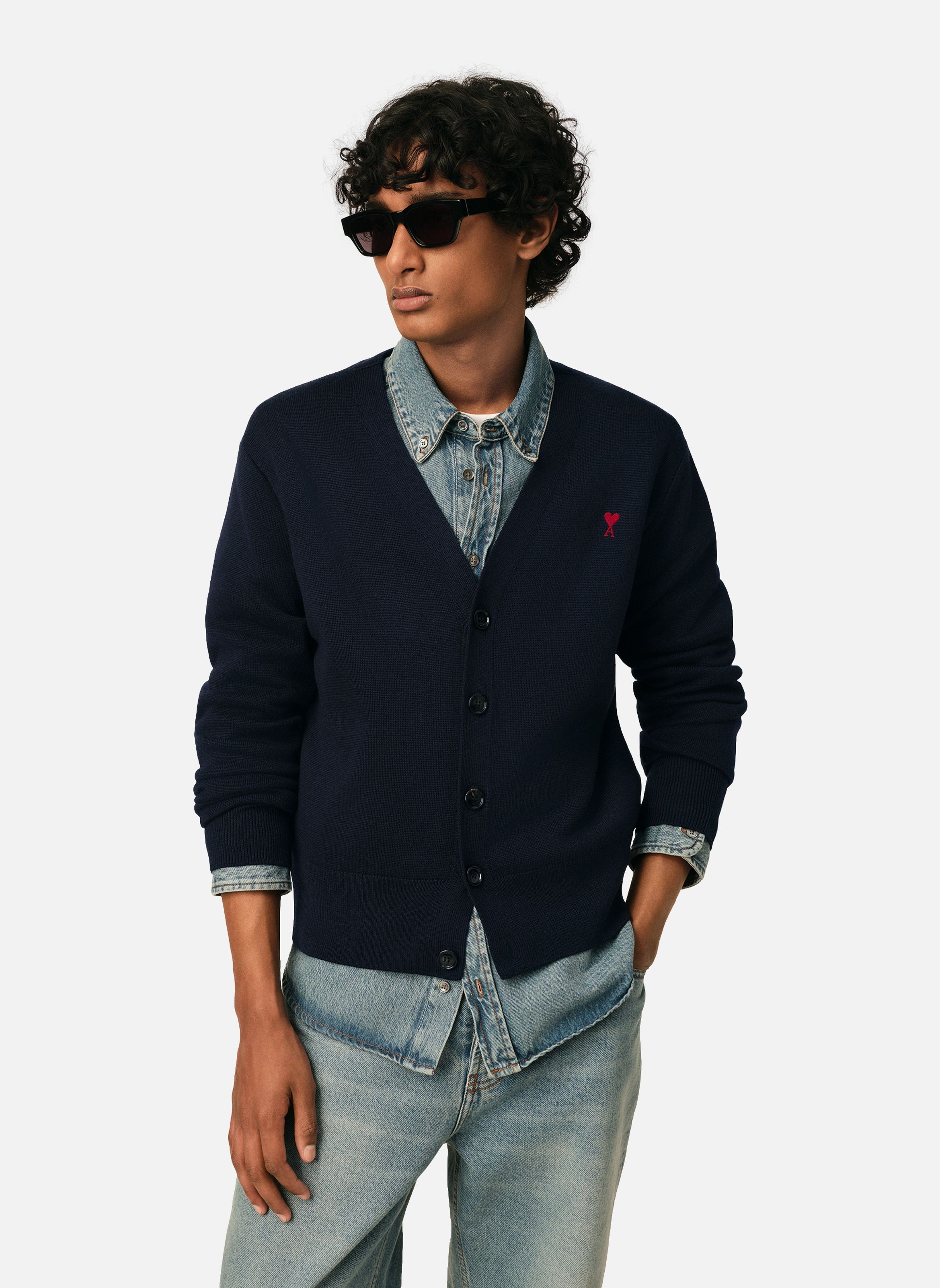 Cardigan ami de coeur en laine AMI PARIS Bleu