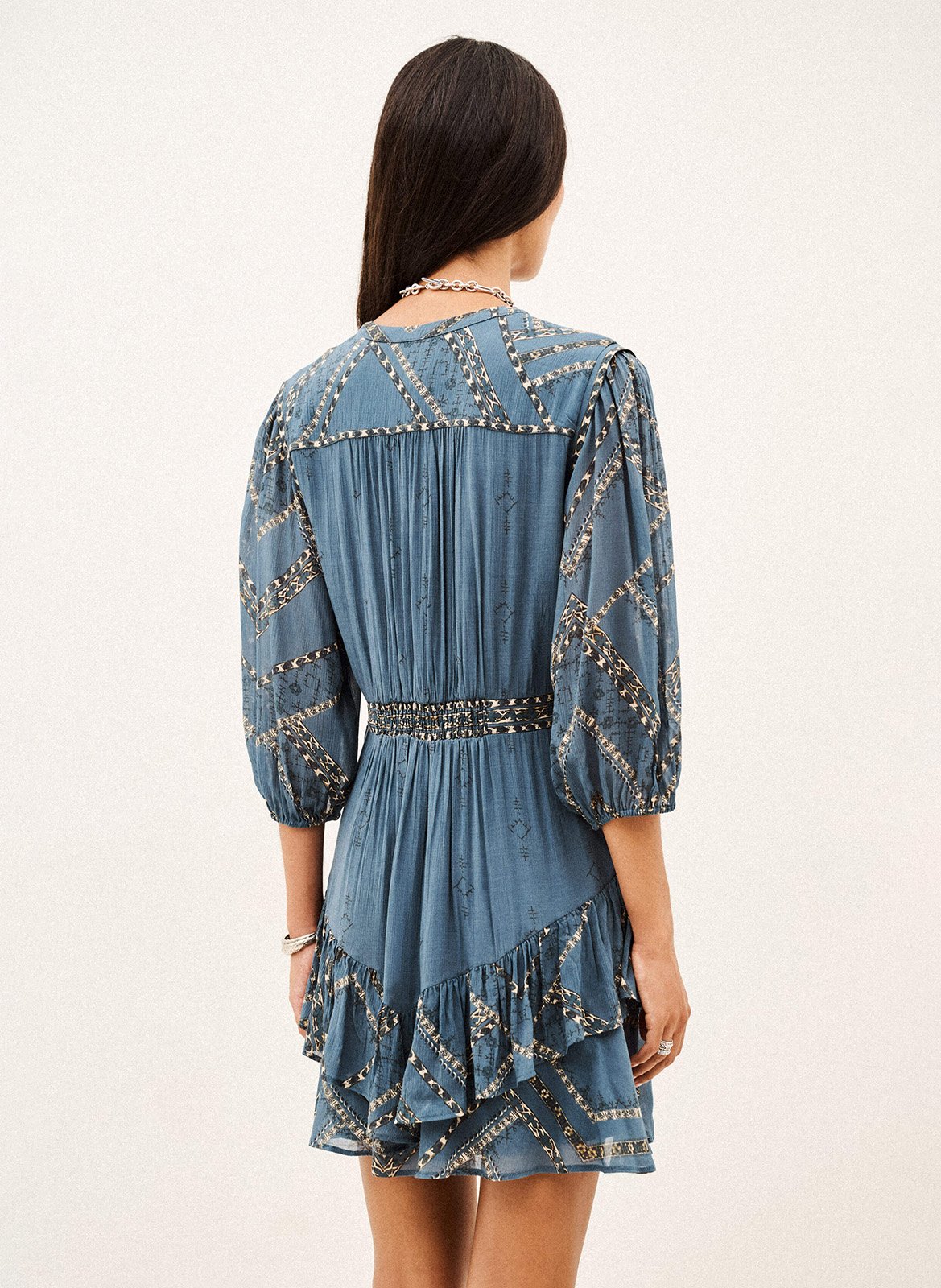 Robe courte droite imprimée poly BA&SH Bleu