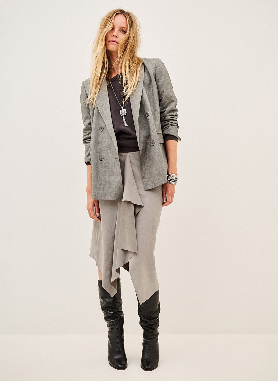 Rechte blazer met kraag in effen claro. BA&SH Grijs