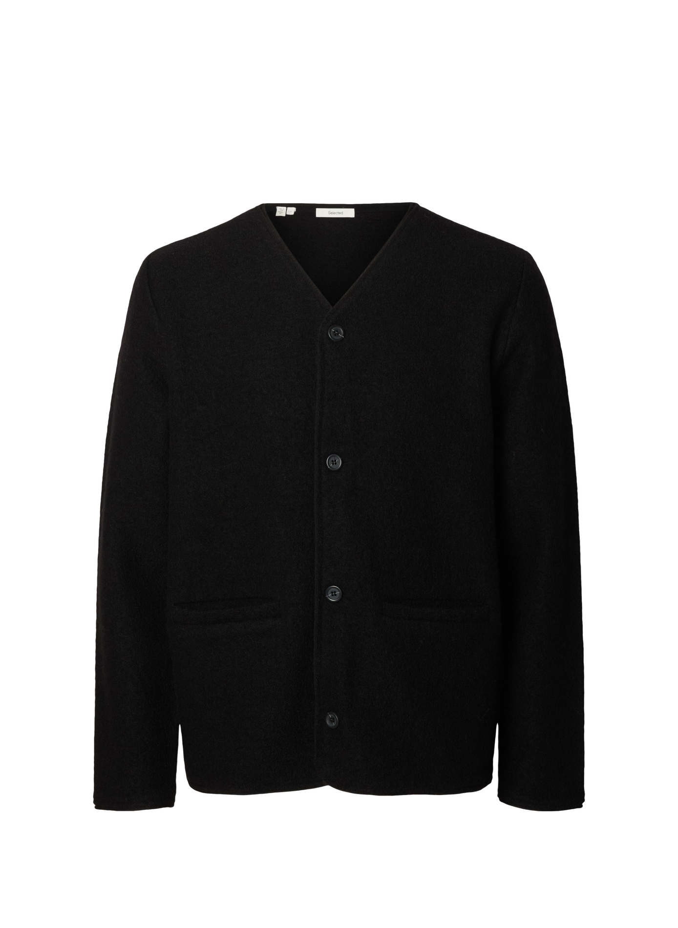 Gerade geschnittene Strickjacke mit V-Ausschnitt aus Wolle SELECTED Schwarz