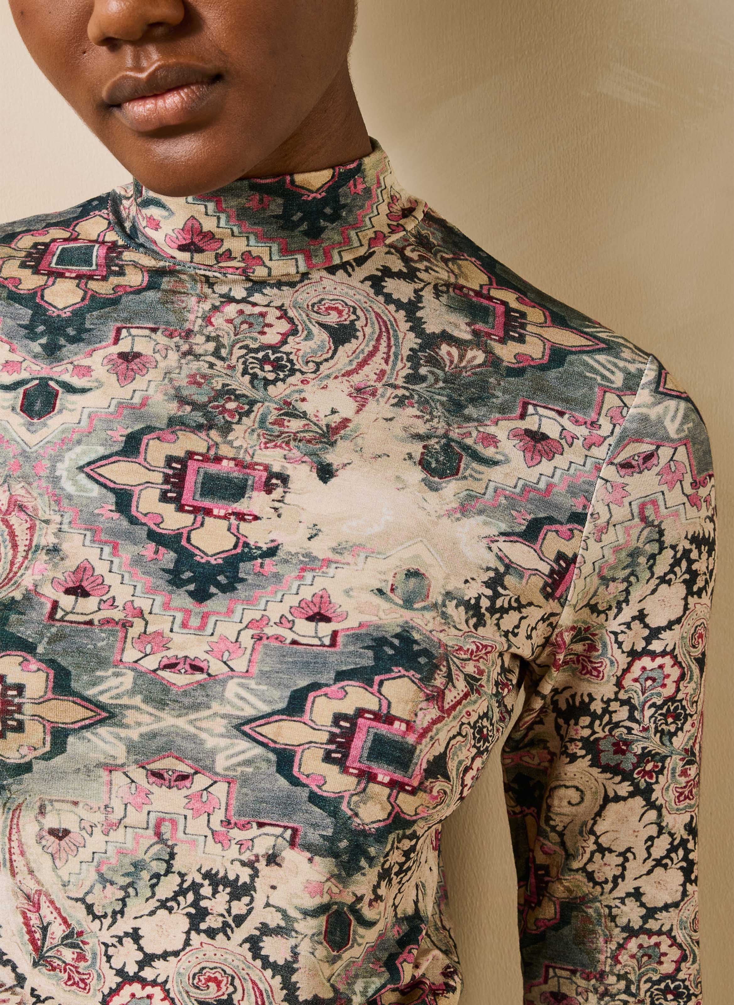 T-shirt met lange mouwen, print en opstaande kraag LA FEE MARABOUTEE Wit