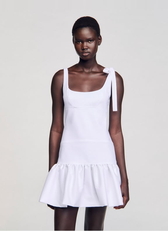 Robe courte évasée bi matière Blanc by SANDRO SANDRO Robe courte évasée bi matière Blanc