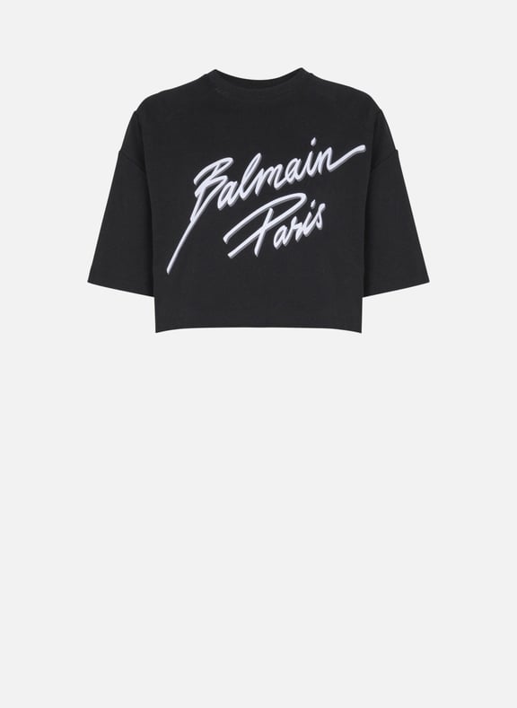 T-shirt court floqué balmainlettre Noir by BALMAIN BALMAIN T-shirt court floqué balmainlettre Noir