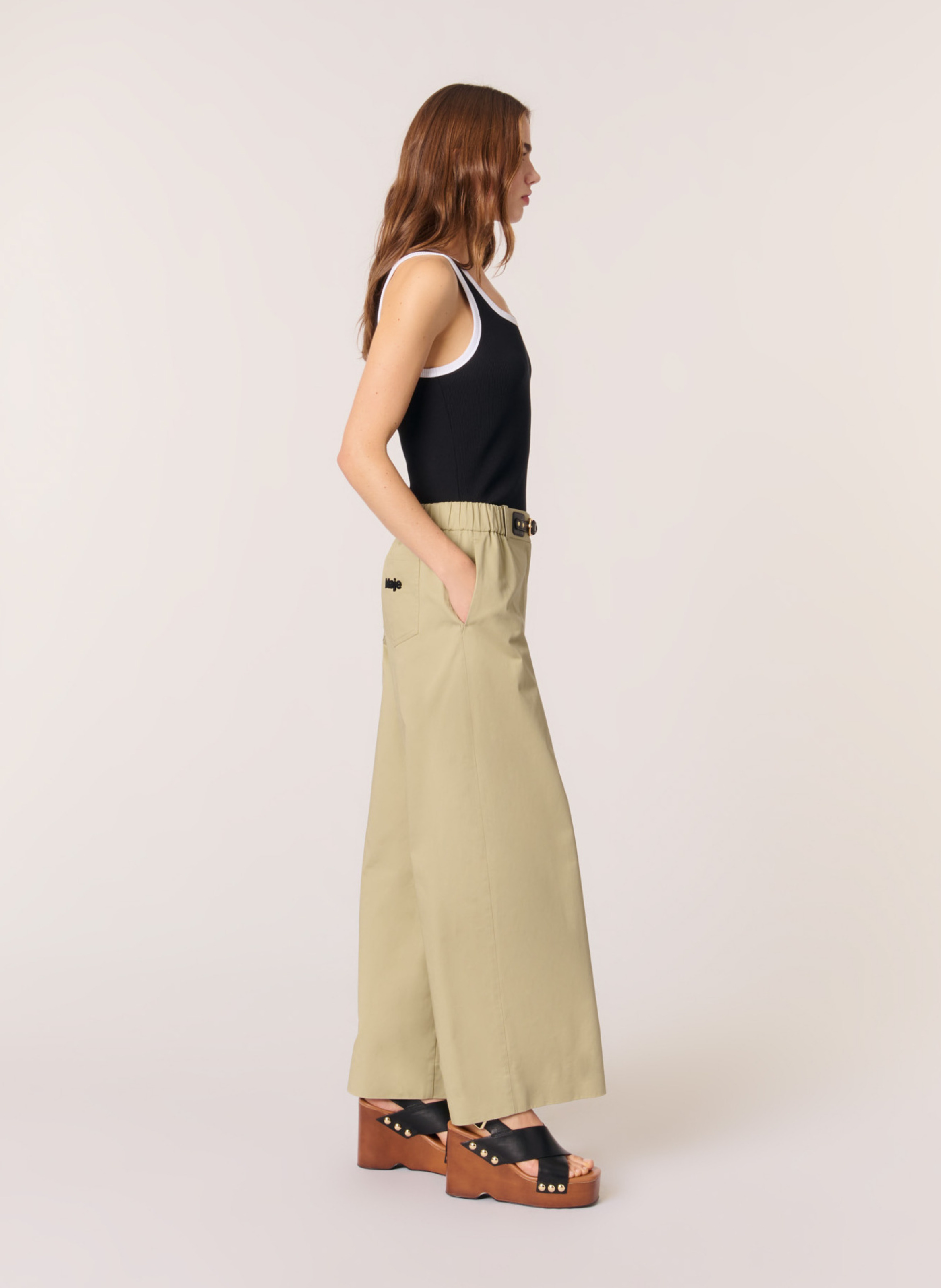 Pantalon large en coton MAJE Kaki