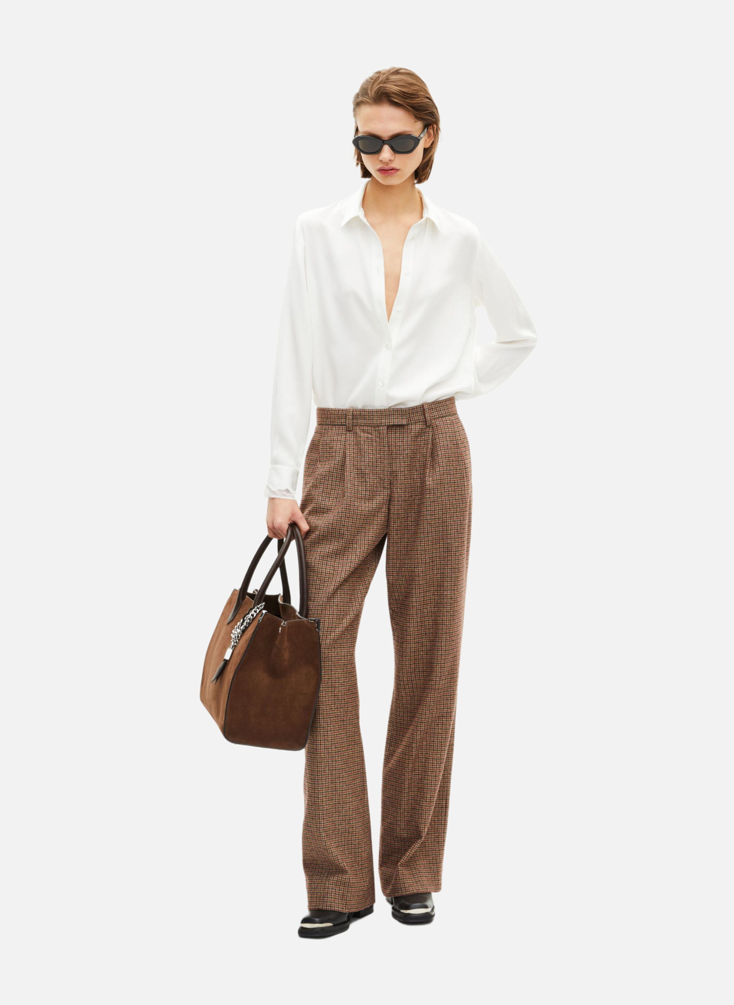 Pantalon tailleur large en pied de poule THE KOOPLES Marron