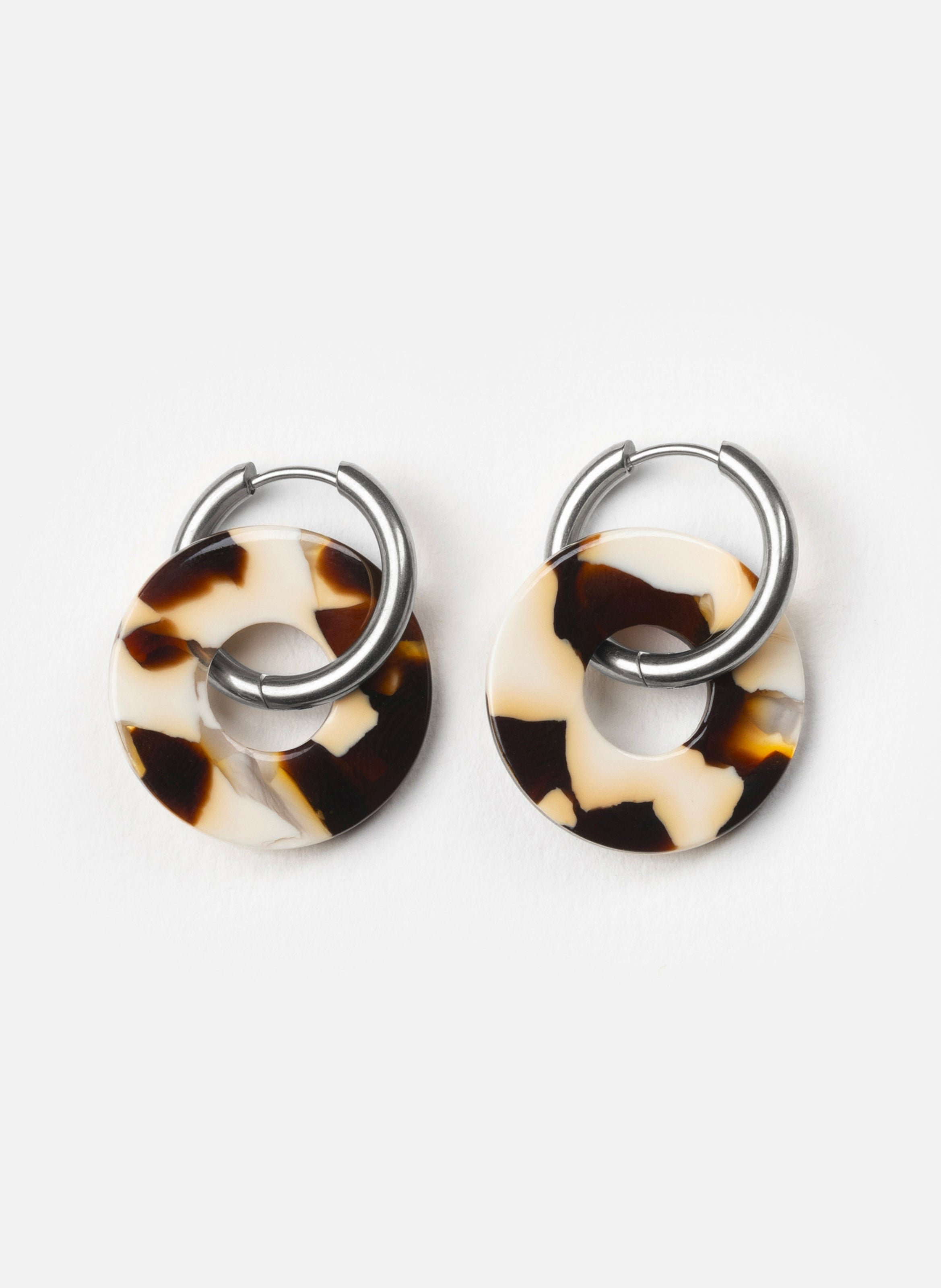 Boucles d'oreilles donuts avec anneaux en acier inoxydable argenté KURAGE GINZA Marron