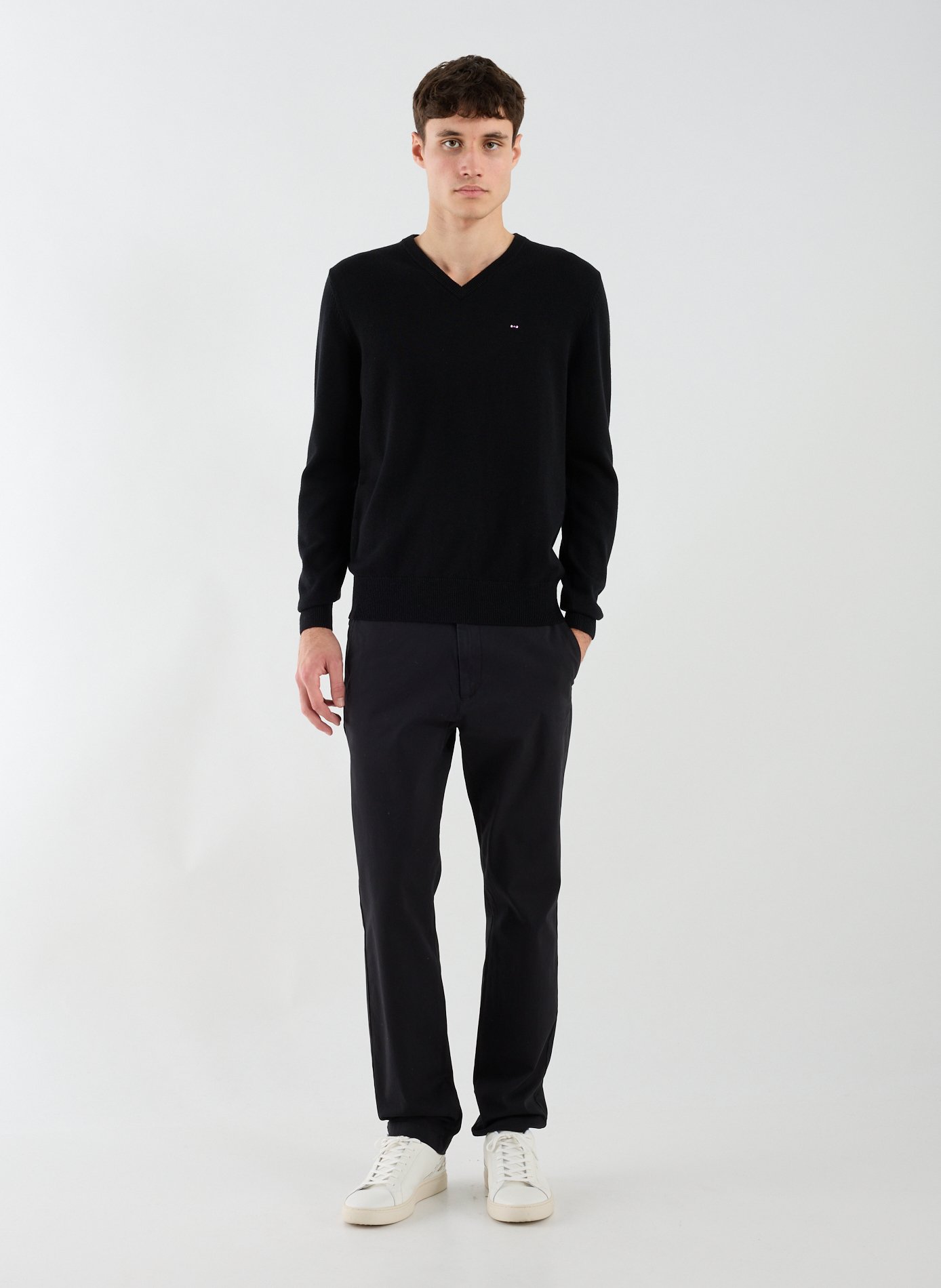 V-neck wool and cotton sweater EDEN PARK Black