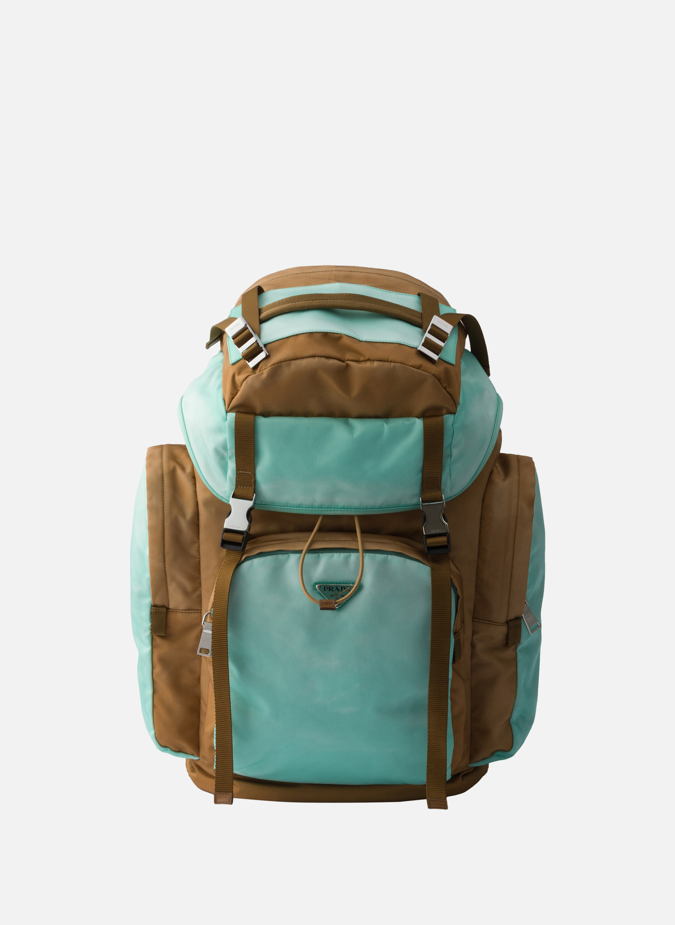 Grand sac à dos en Re-Nylon et cuir Saffiano PRADA Marron