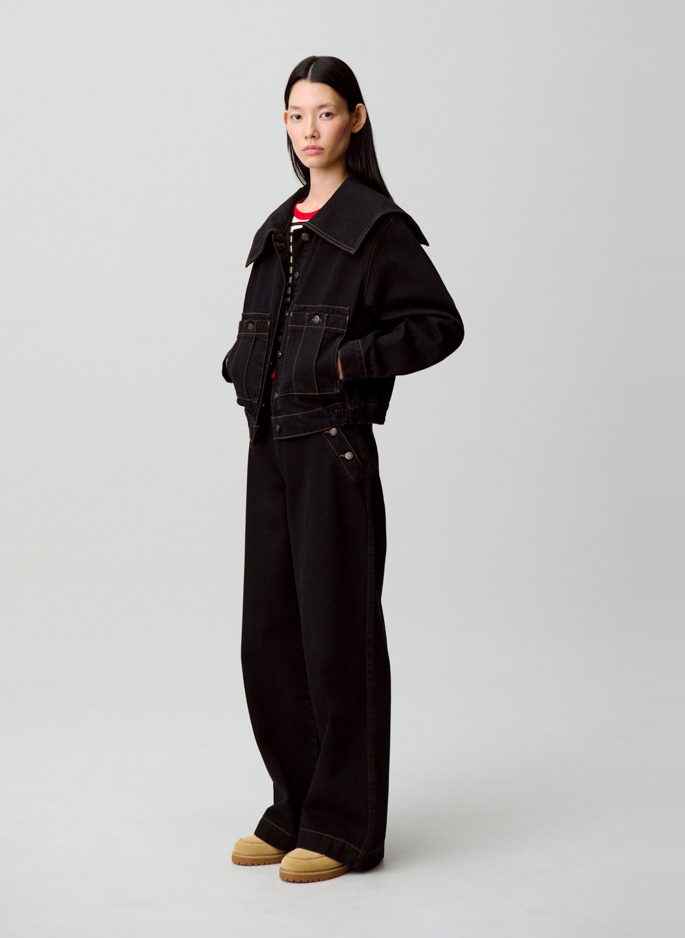 Veste en jean droite en coton CLAUDIE PIERLOT Noir