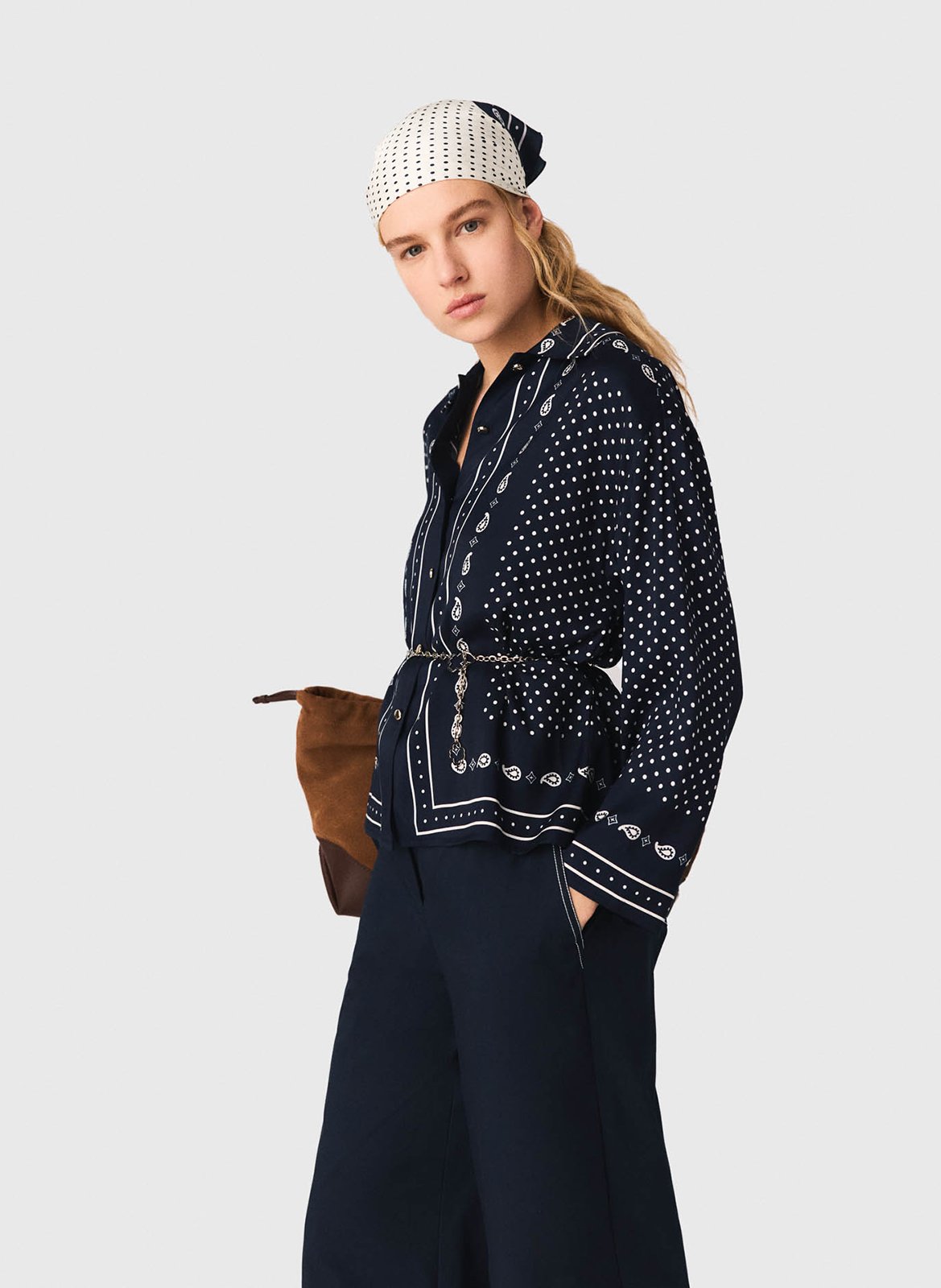 Chemise droite fluide imprimée MAJE Bleu