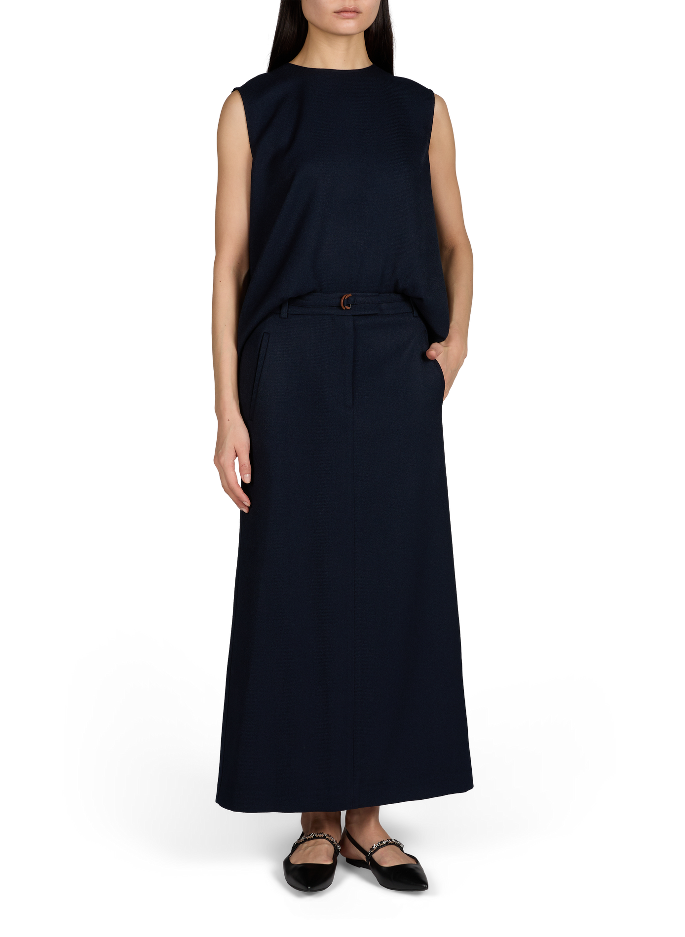 Solid long skirt with belt LE 17 SEPTEMBRE Blue