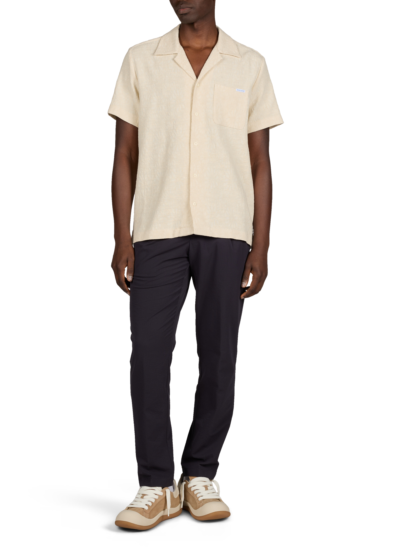 Chemise Germain Flower à manches courtes en coton et lin mélangés MAISON LABICHE Beige