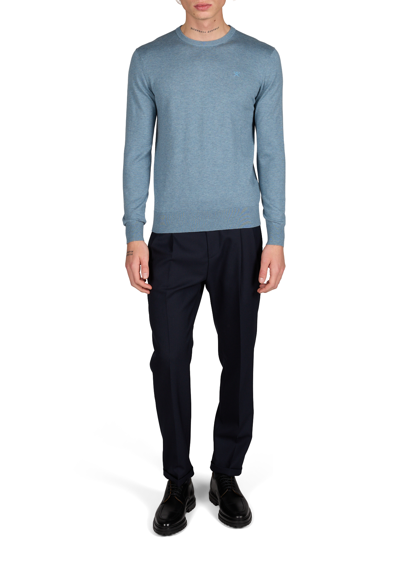 Round neck sweater in cotton and silk HACKETT Blue