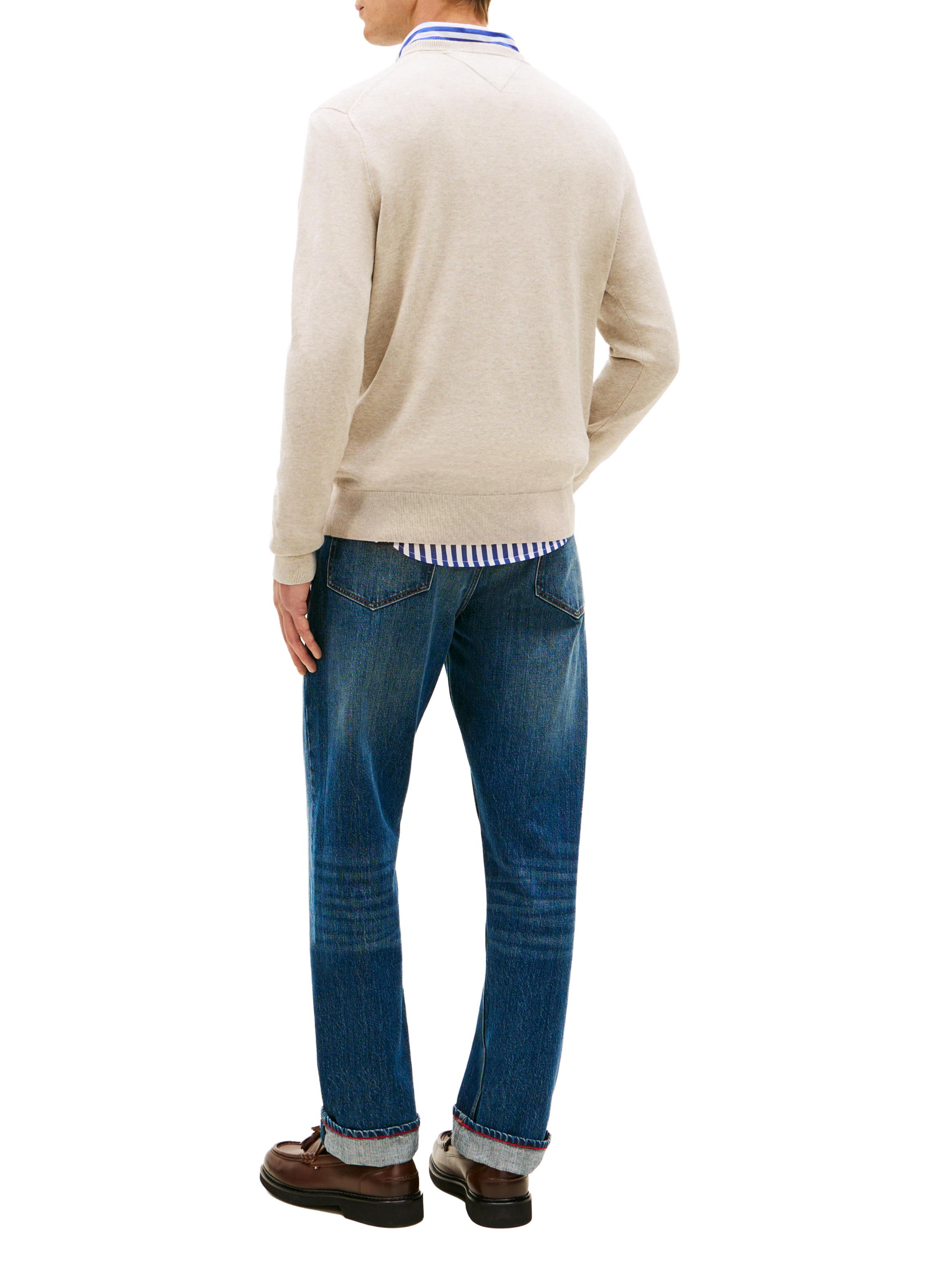 Pull à drapeau brodé en coton TOMMY HILFIGER Beige