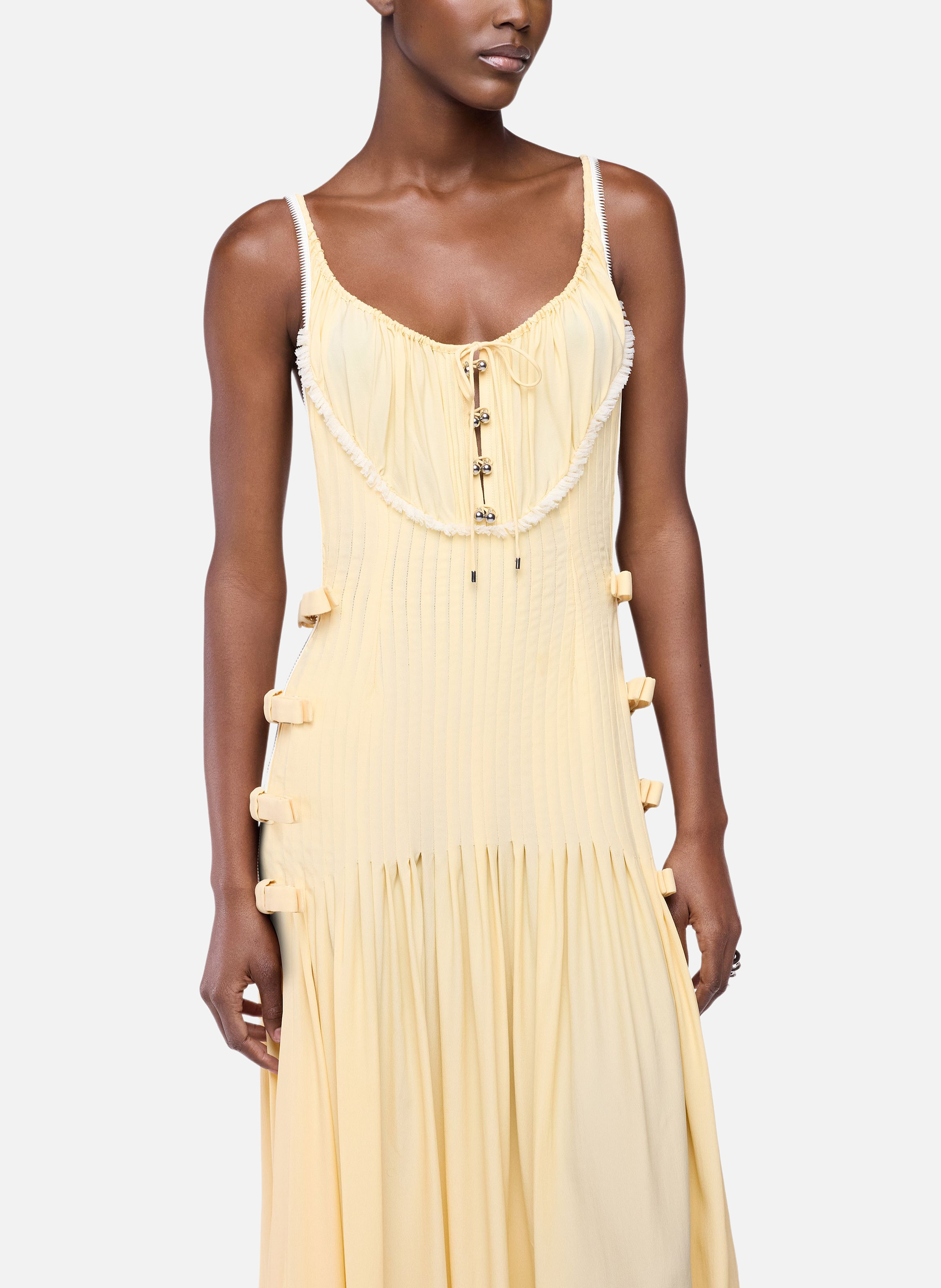 Robe midi en crêpe de viscose avec détails en dentelle et nœuds RABANNE Jaune