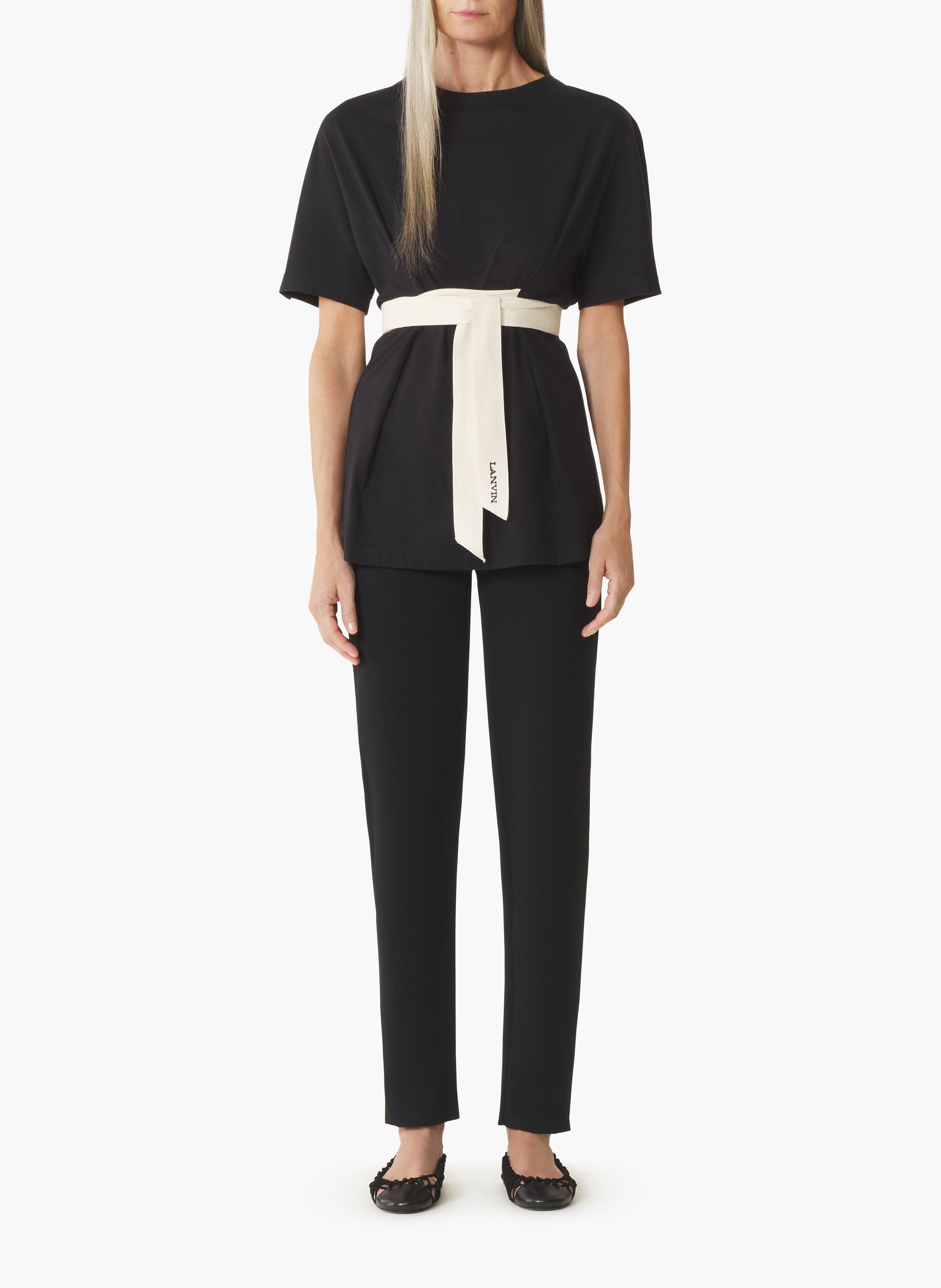T-shirt ceinturé en coton et soie LANVIN Noir