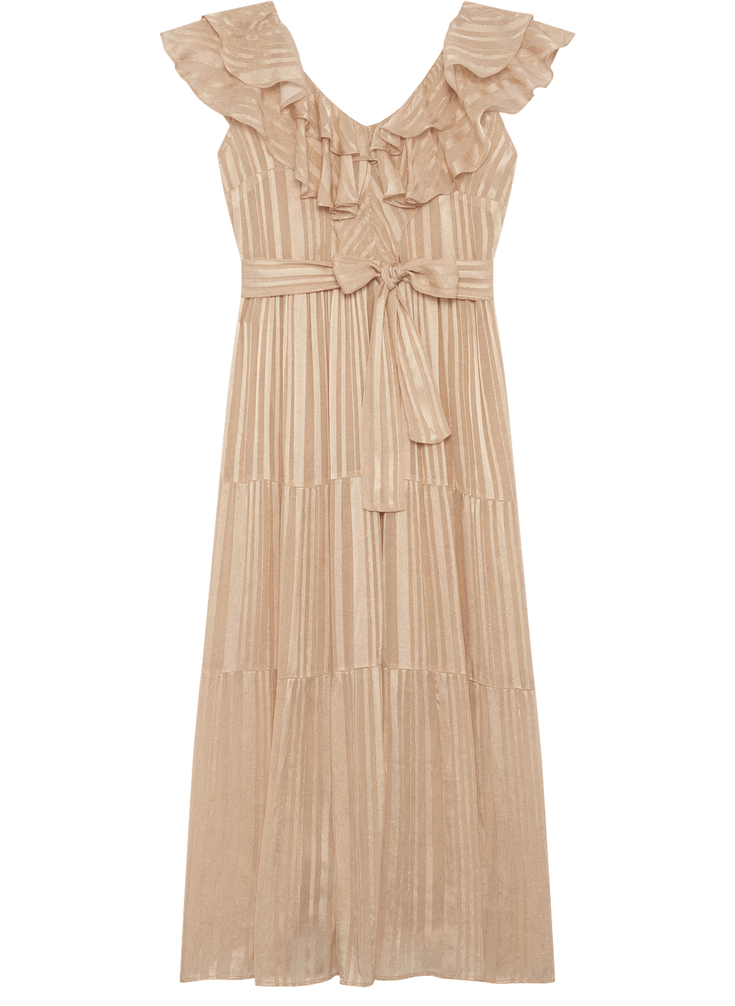 Robe longue à rayures et volants - ania Beige