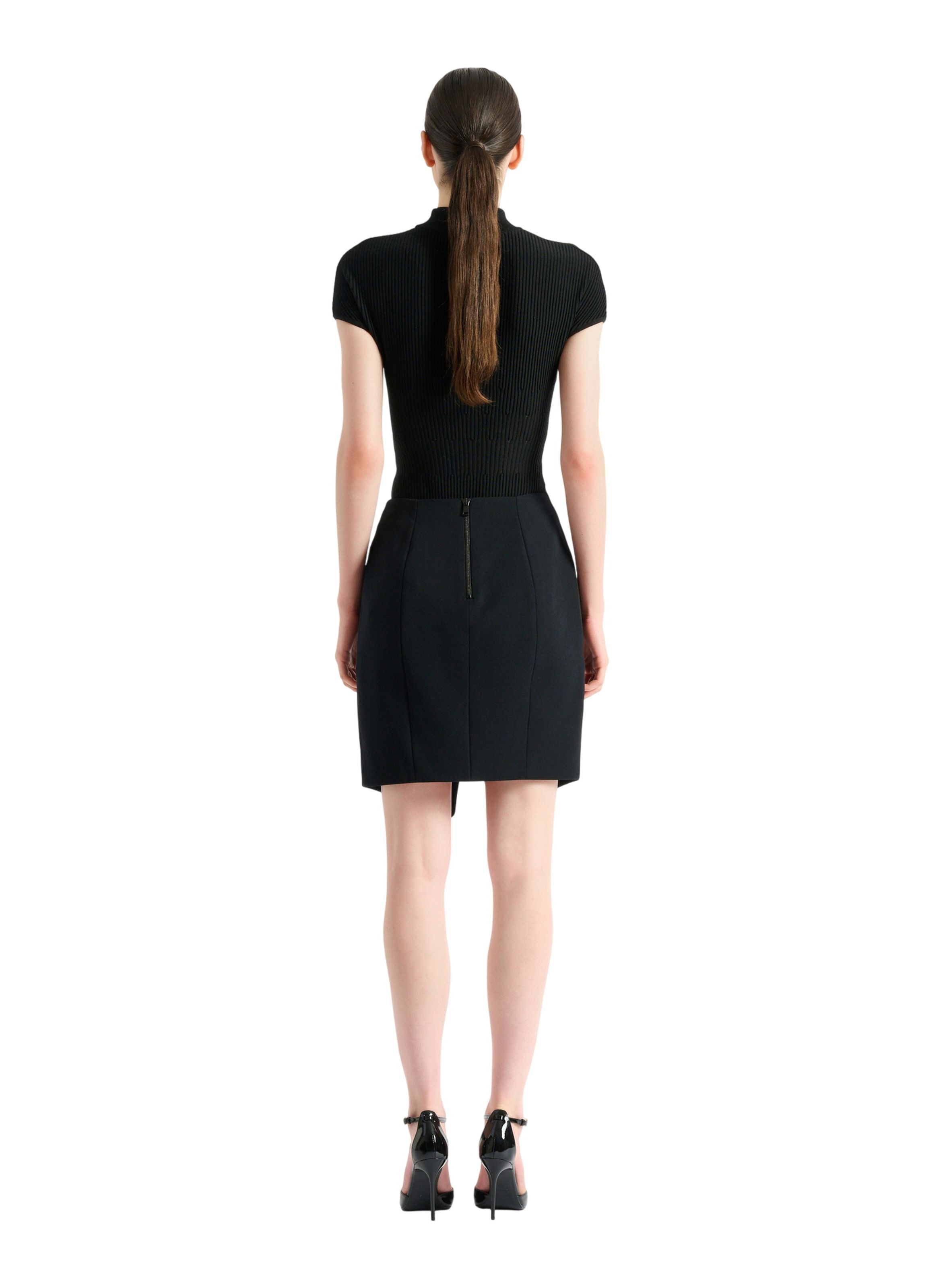 Jupe ceinturée en grain de poudre BALMAIN Noir