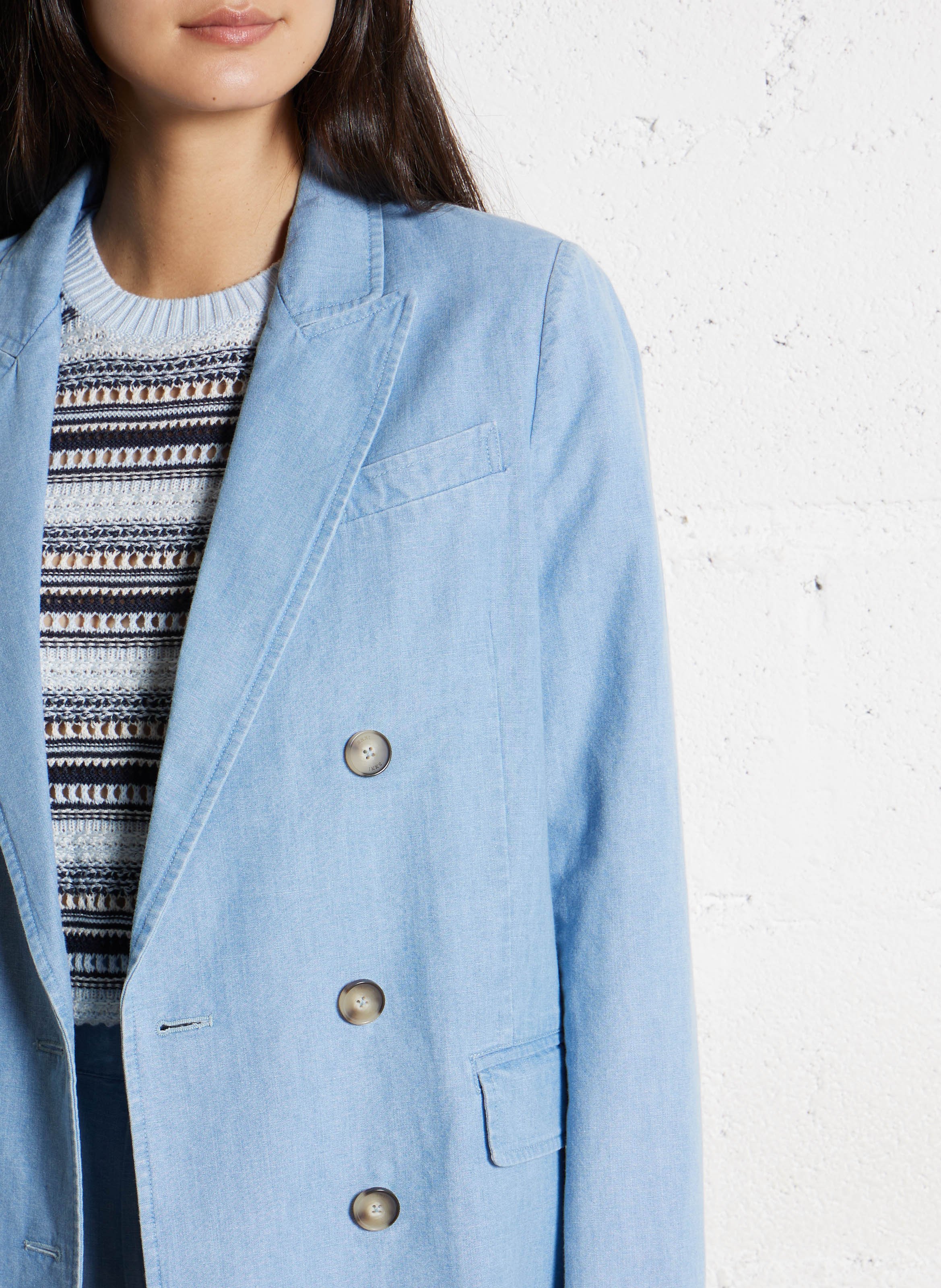 Veste droite col tailleur en coton IKKS Bleu